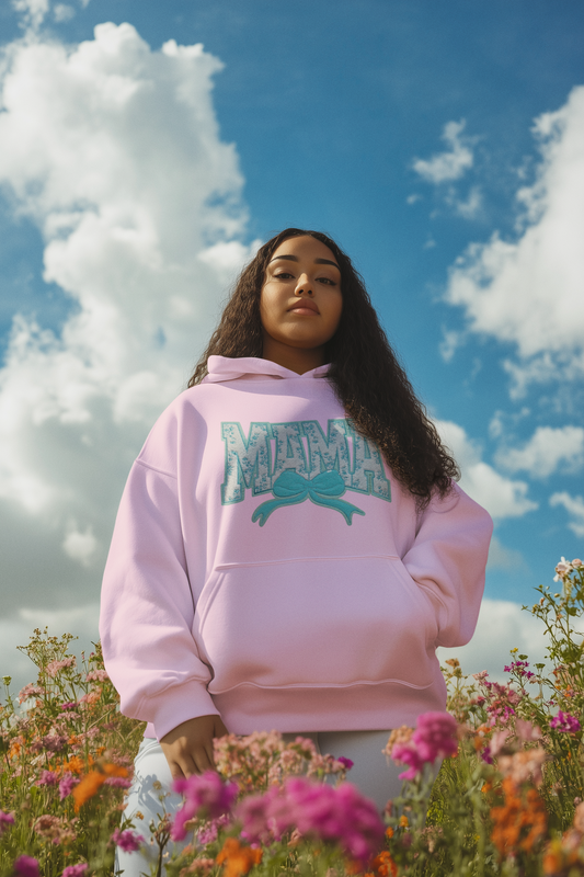Teal Floral Mama Chenille Patch Hoodie