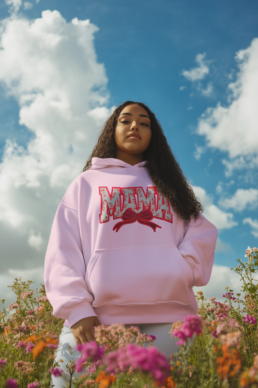 Red Floral Mama Chenille Patch Hoodie