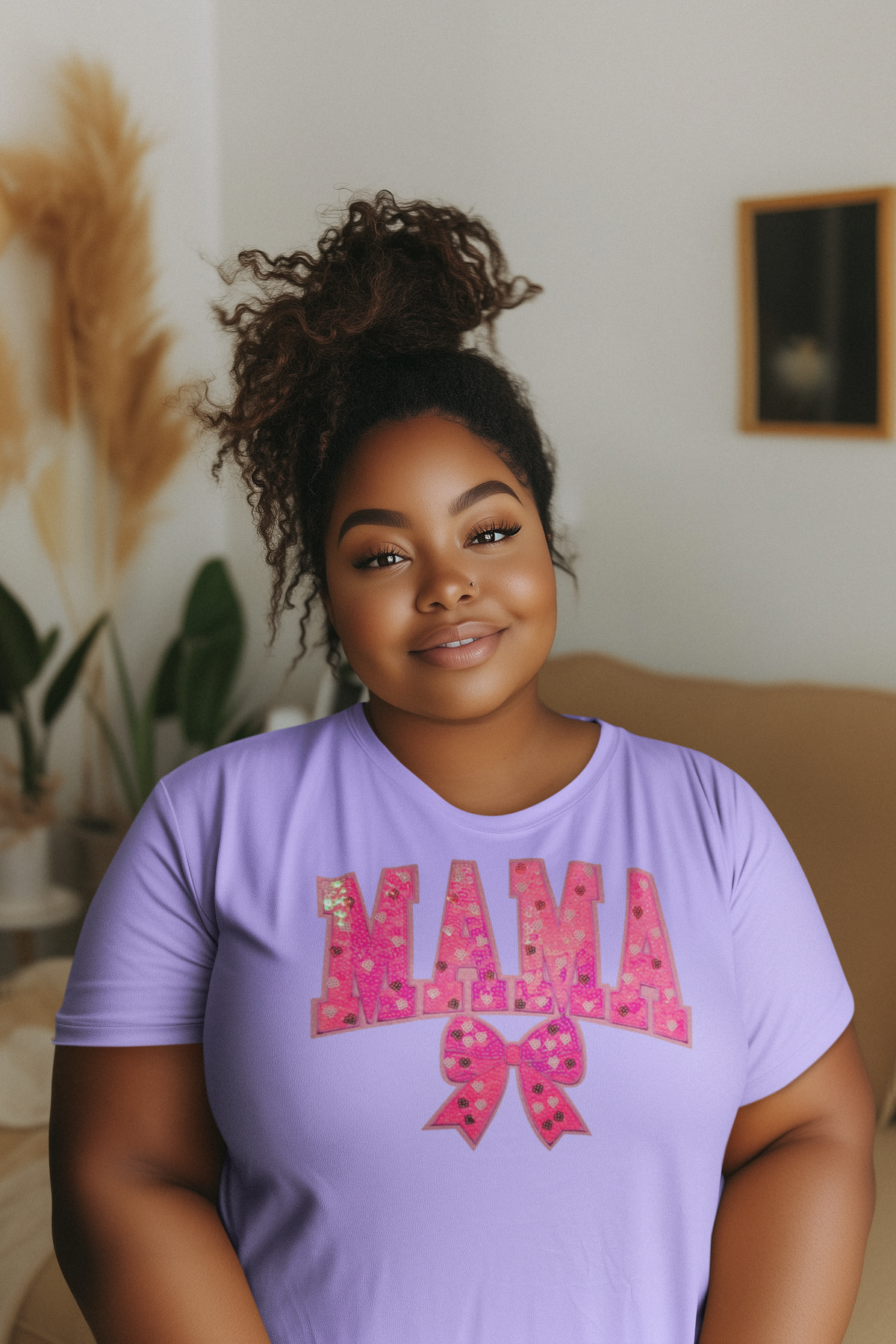Neon Pink Mama Sequin Chenille Patch T-Shirt