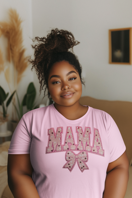 Baby Pink Mama Sequin Chenille Patch T-Shirt