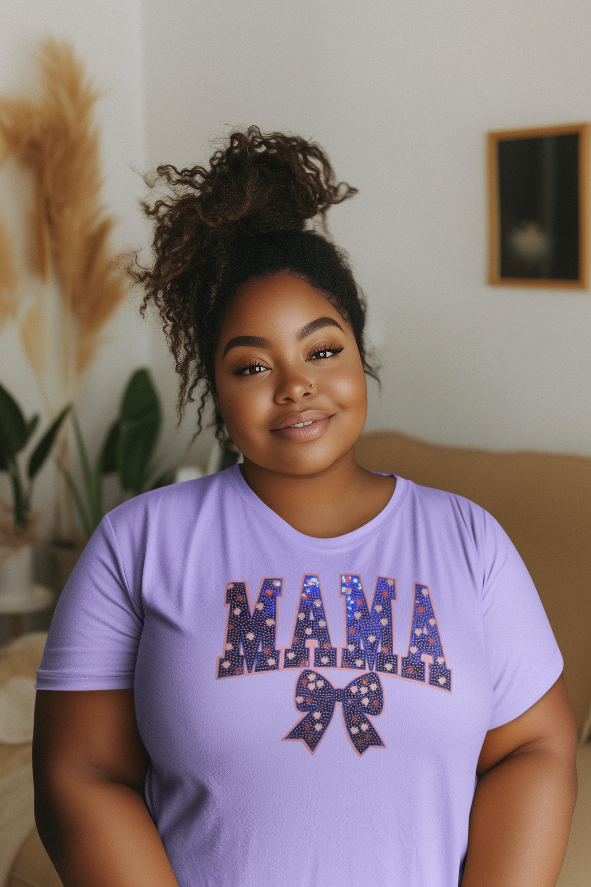 Dark Blue Mama Sequin Chenille Patch T-Shirt