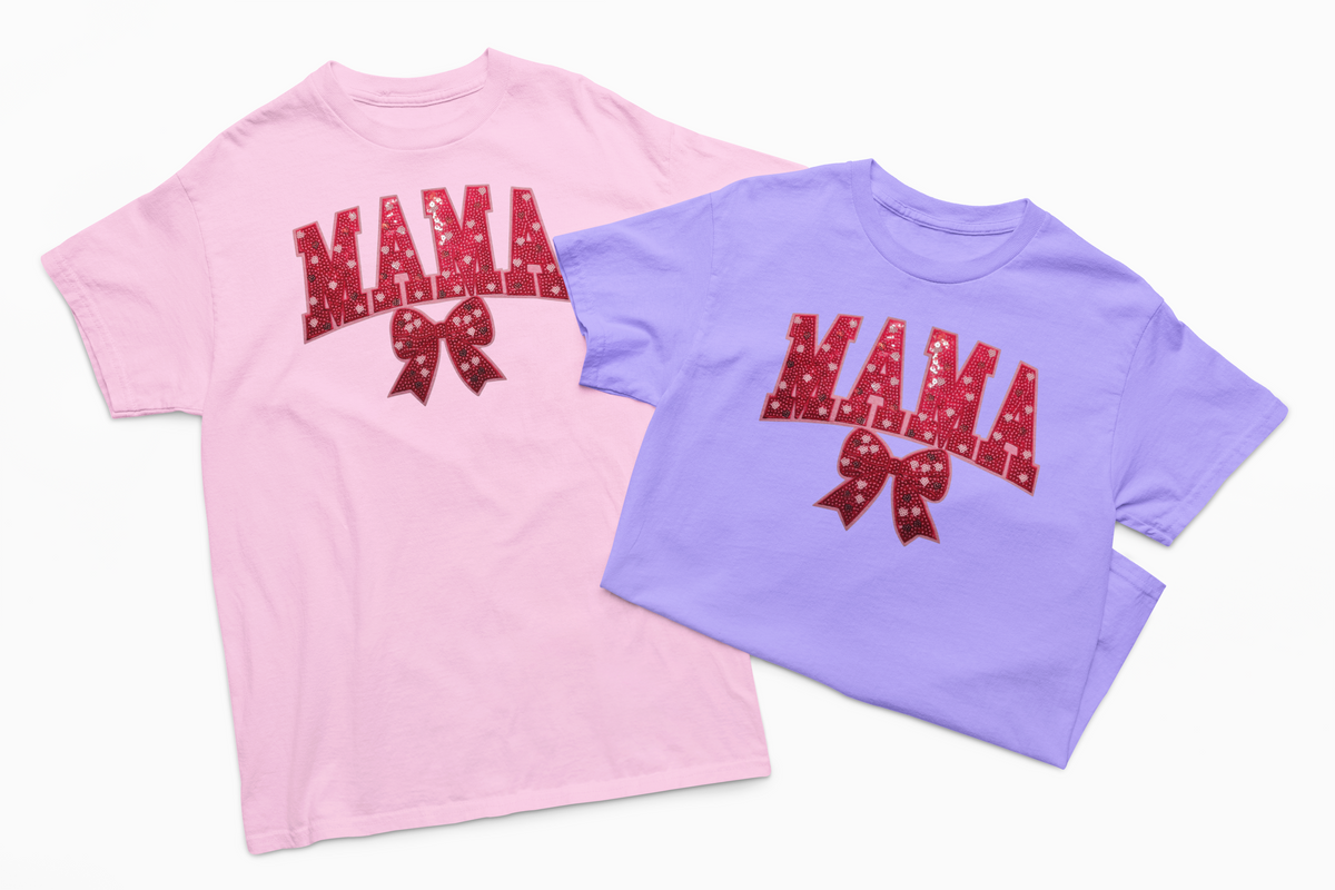 Red Mama Sequin Chenille Patch T-Shirt