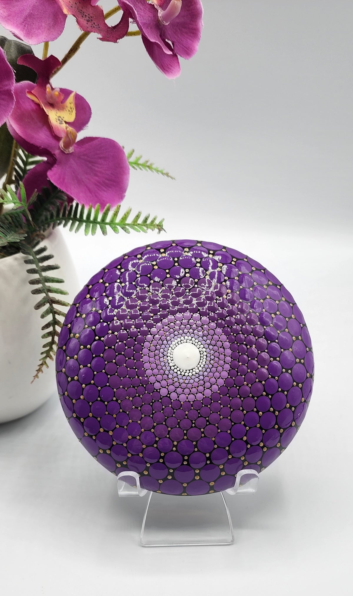 Celina Miller Art - Purple and Gold XL Mandala Stone