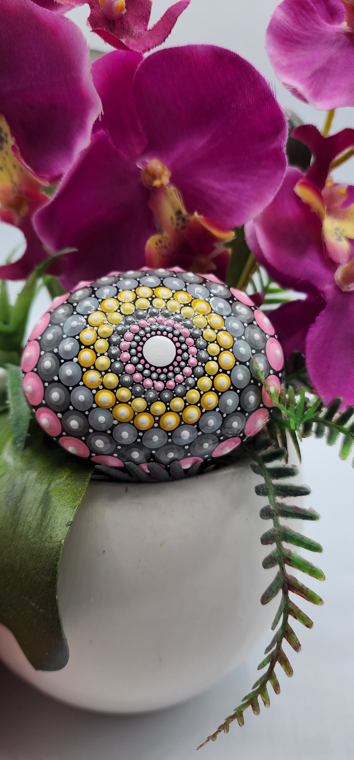 Celina Miller Art - Pink and Yellow Mandala Stone