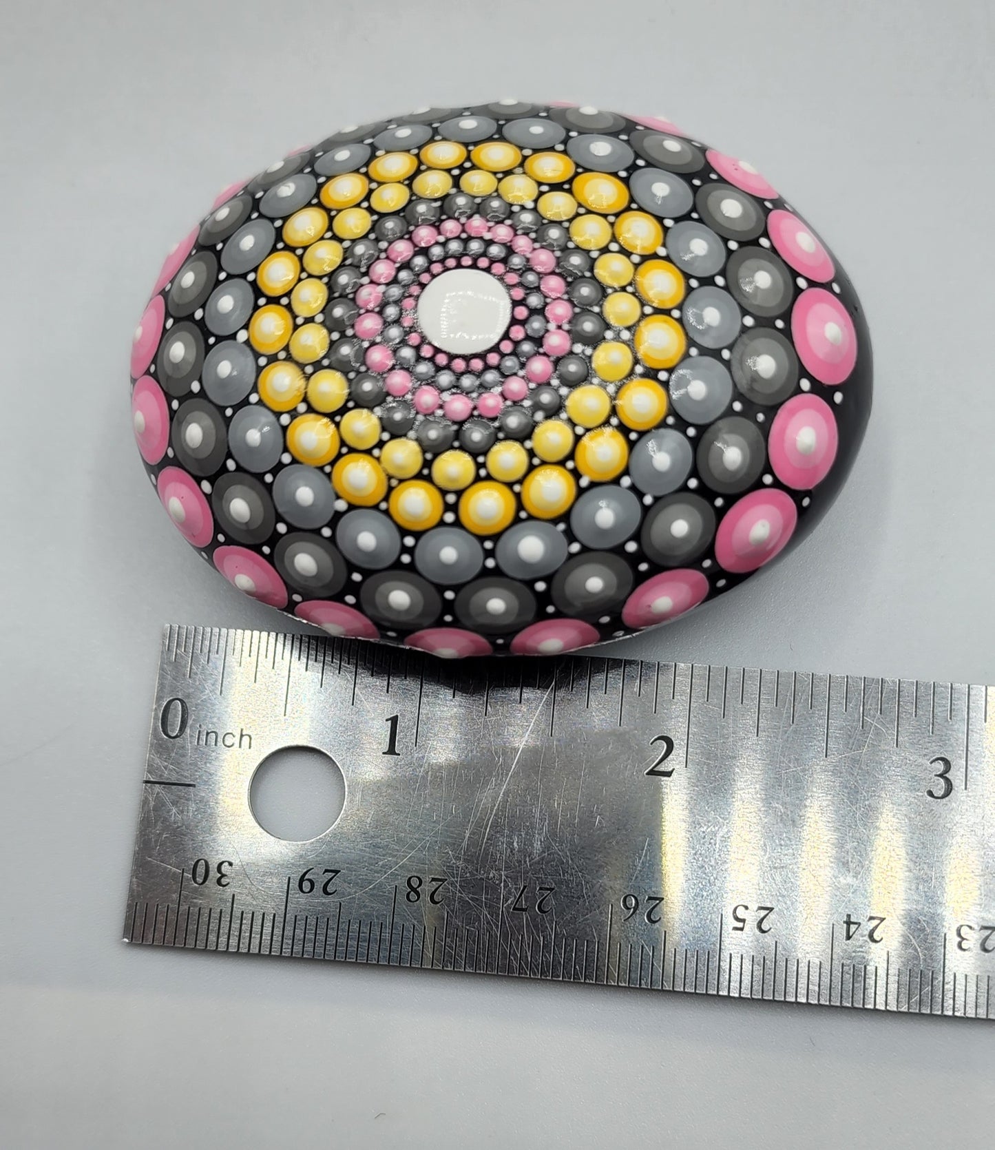 Celina Miller Art - Pink and Yellow Mandala Stone
