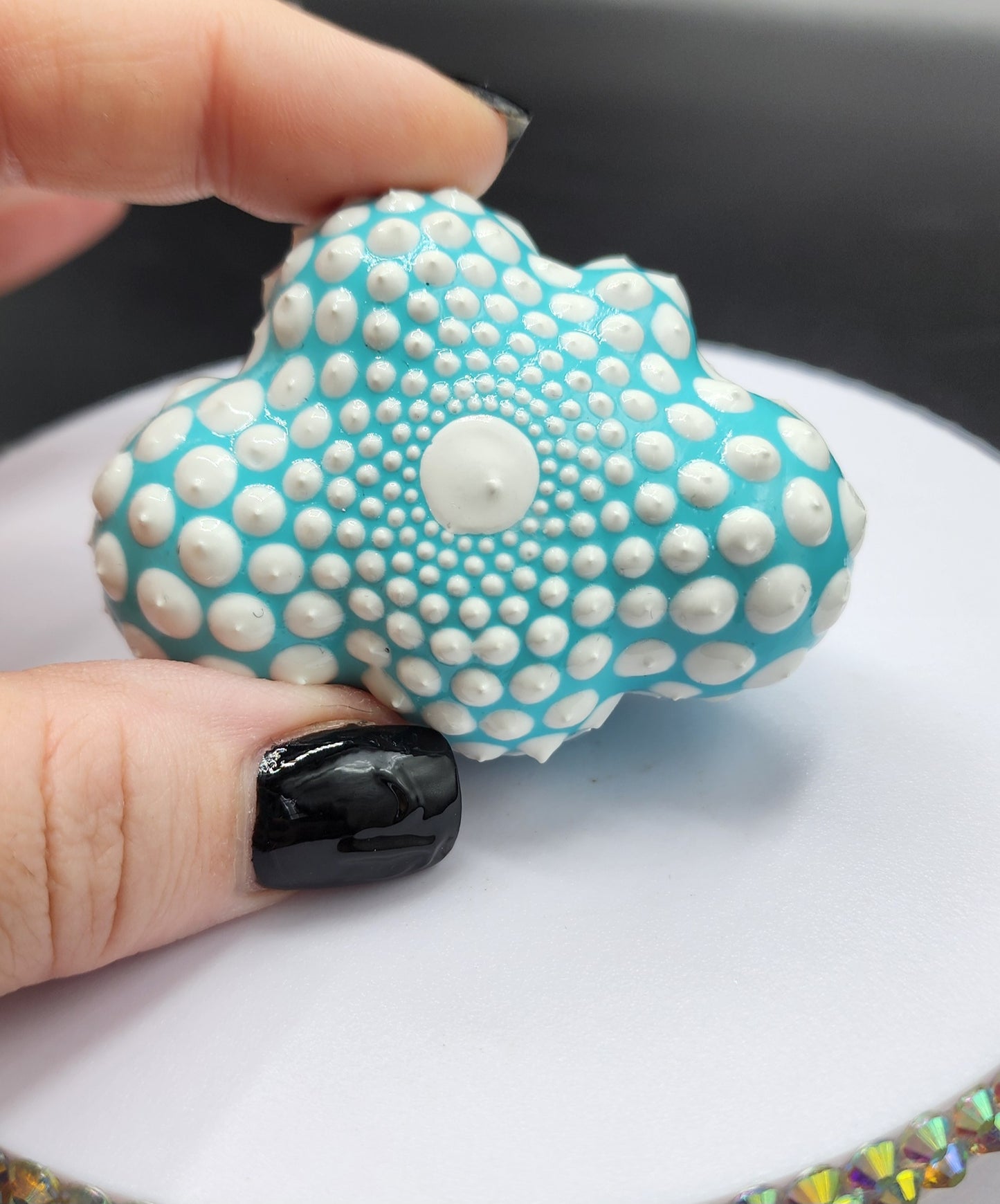 Celina Miller Art - Teal and White Mandala Cloud Palm stone