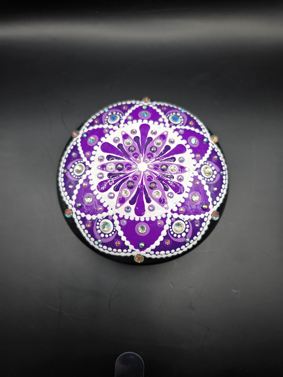 Celina Miller Art - Bling Purple and White Mandala Stone