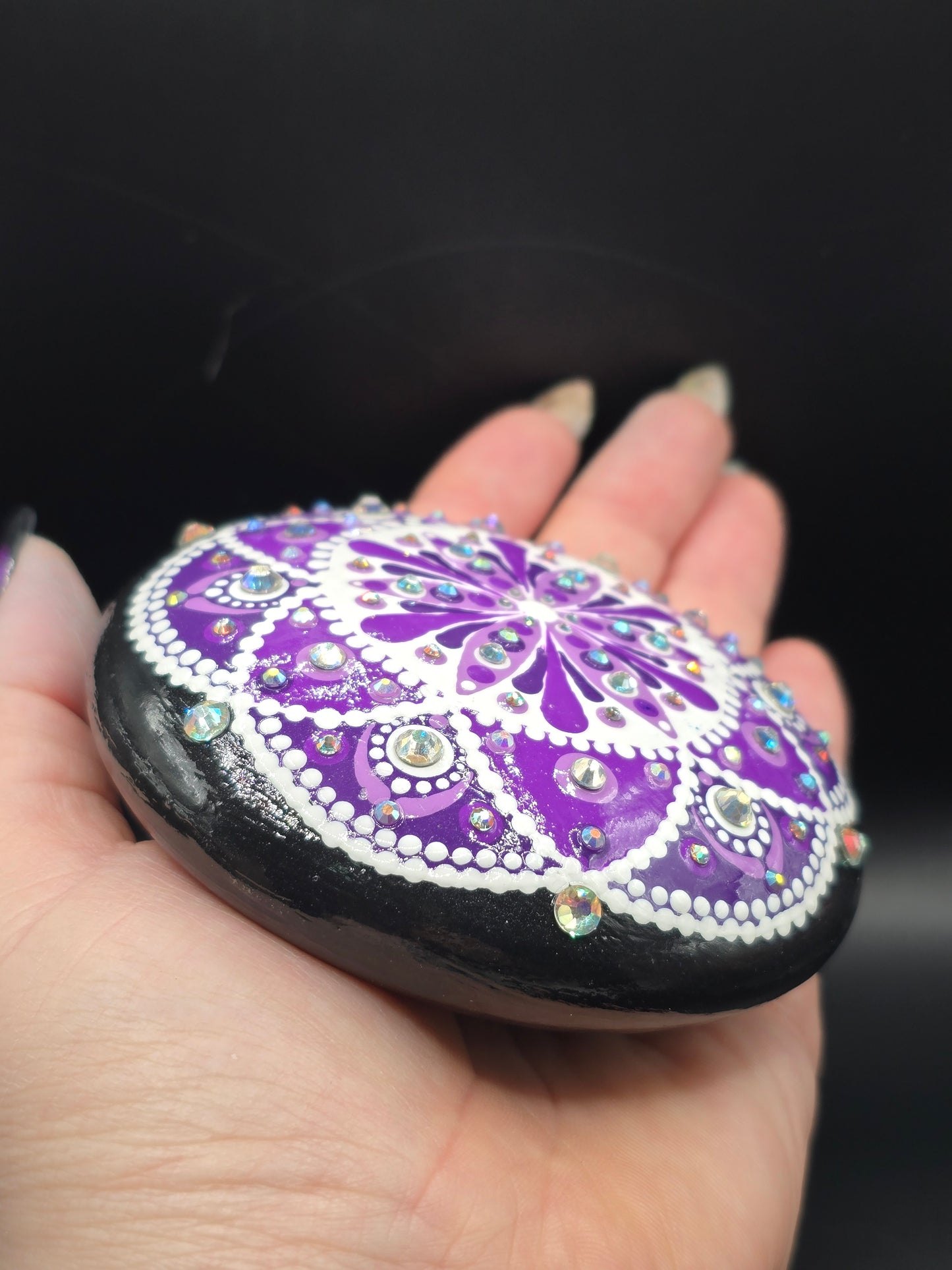 Celina Miller Art - Bling Purple and White Mandala Stone