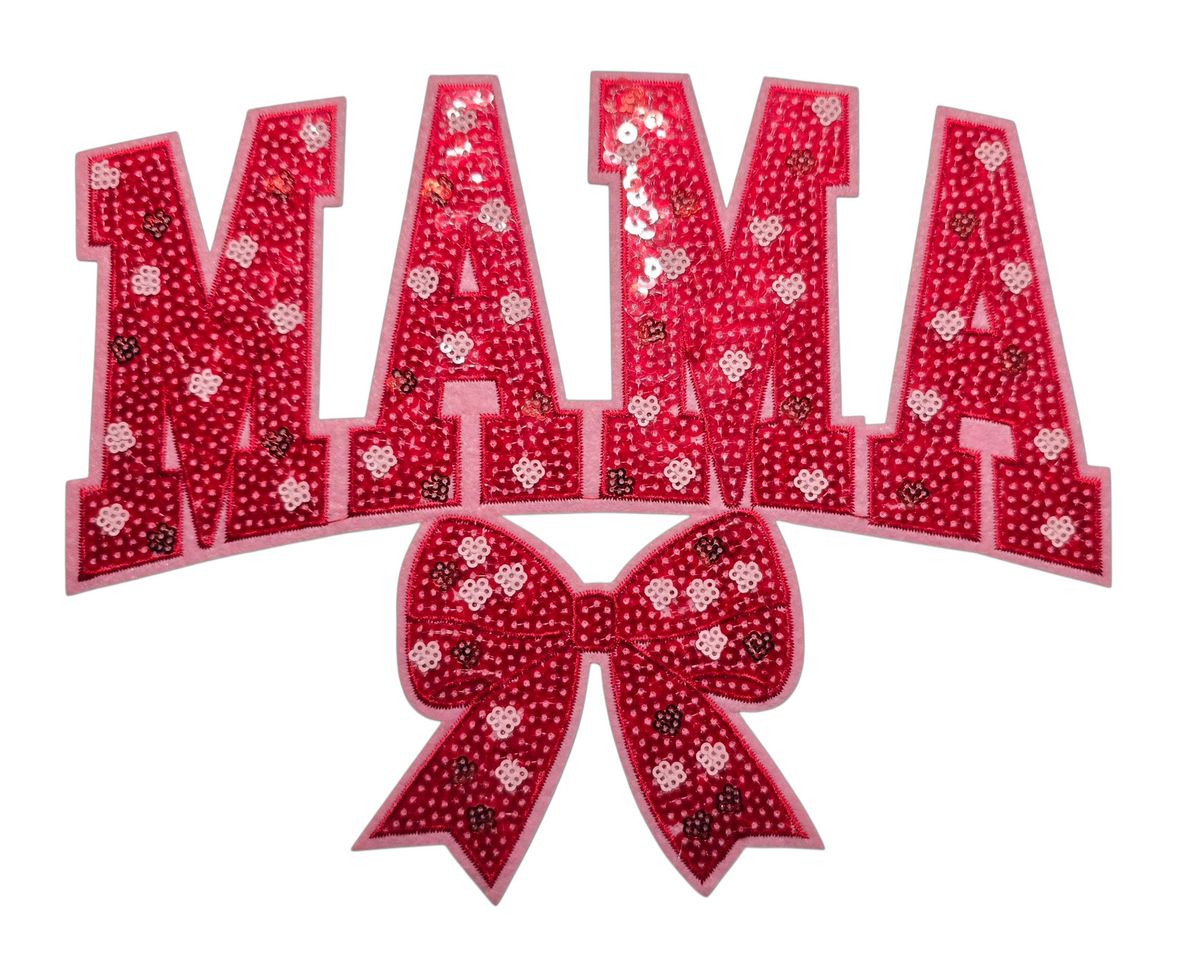 Red Mama Sequin Chenille Patch T-Shirt
