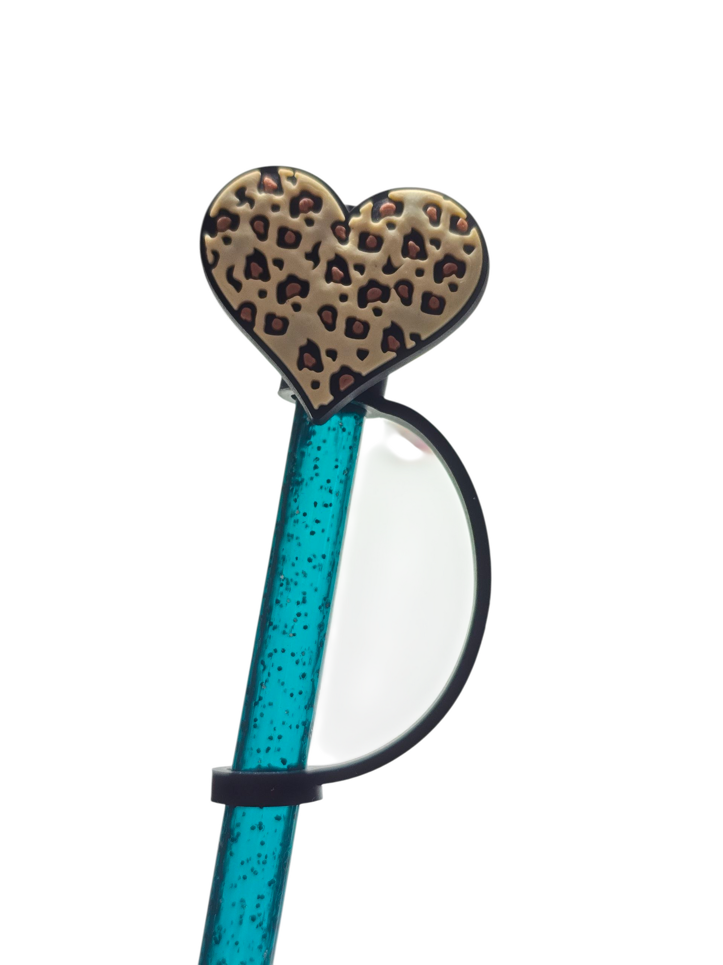 Leopard Print Heart Straw Topper