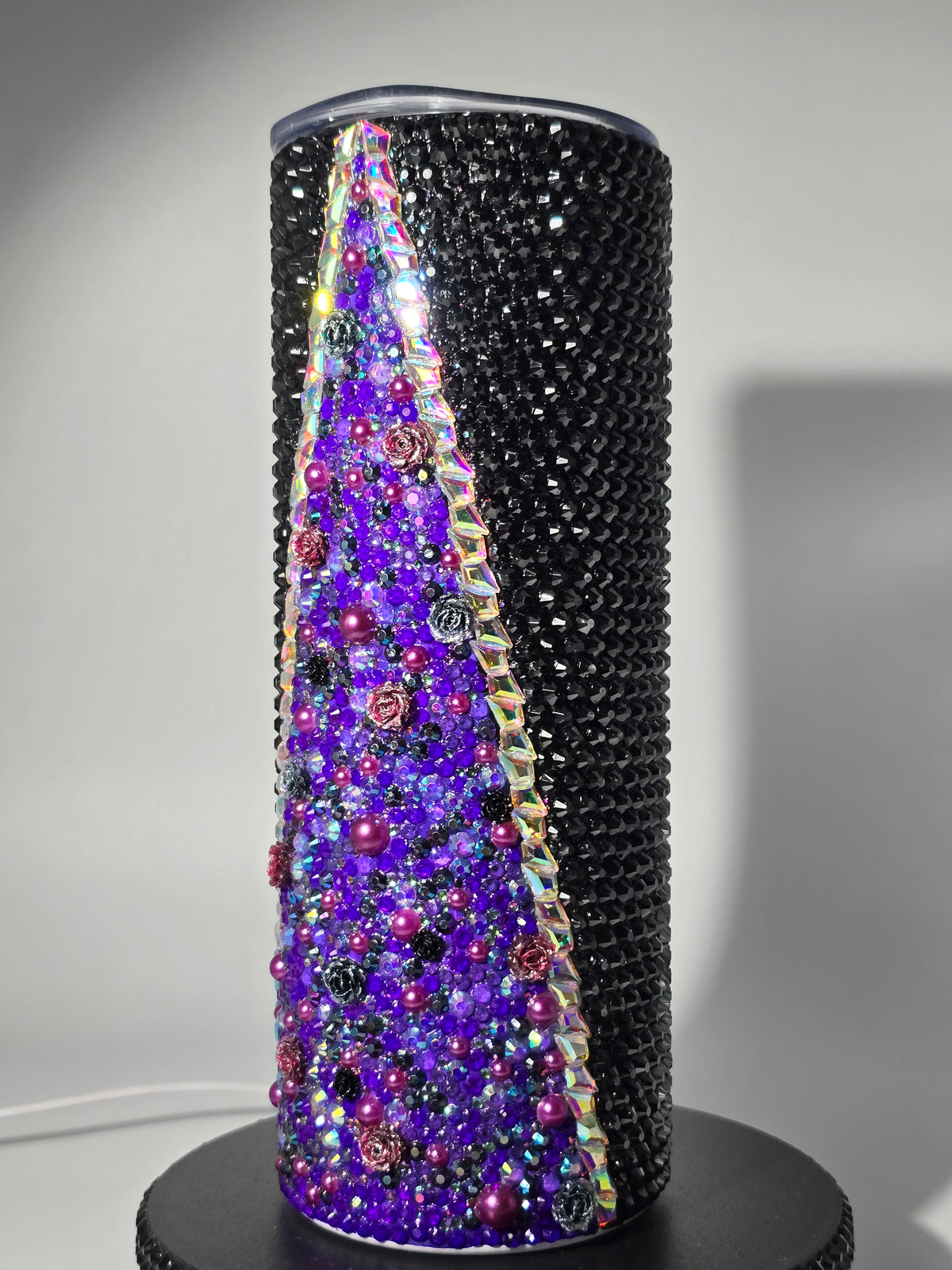 Celina Miller Art - Bling Purple and Black Flower Tumbler