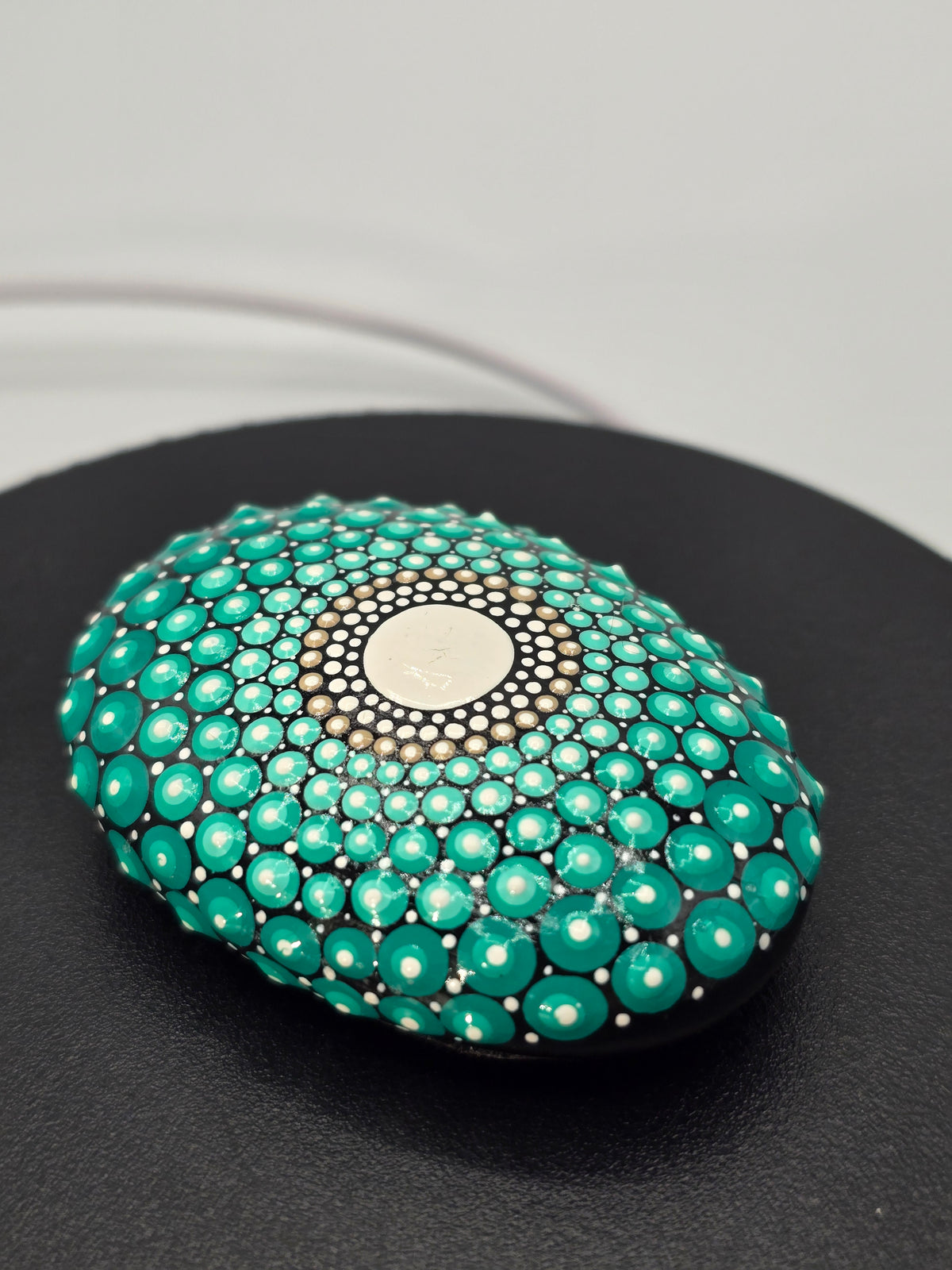 Celina Miller Art - Teal and White Mandala Palm Stone