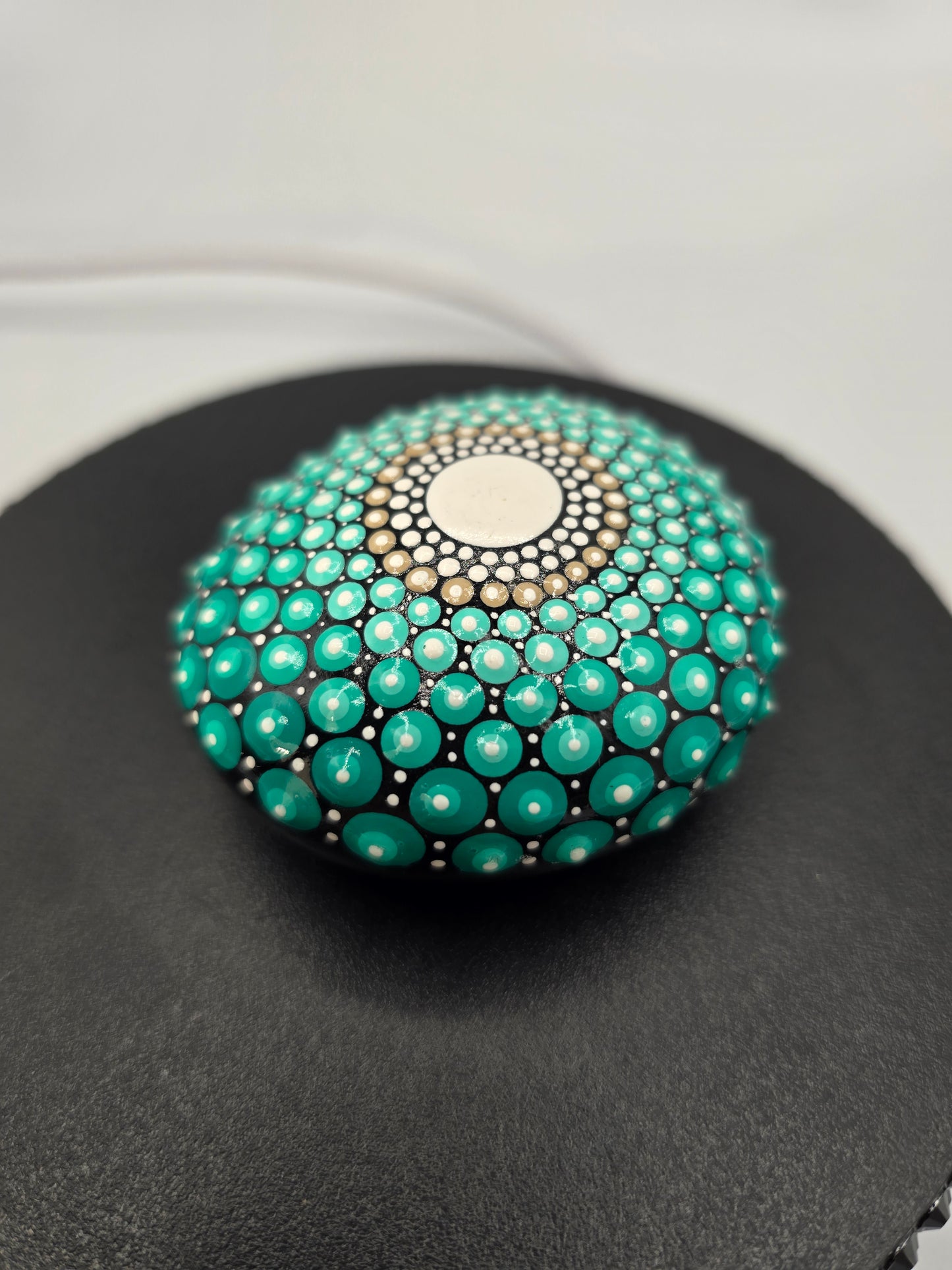Celina Miller Art - Teal and White Mandala Palm Stone