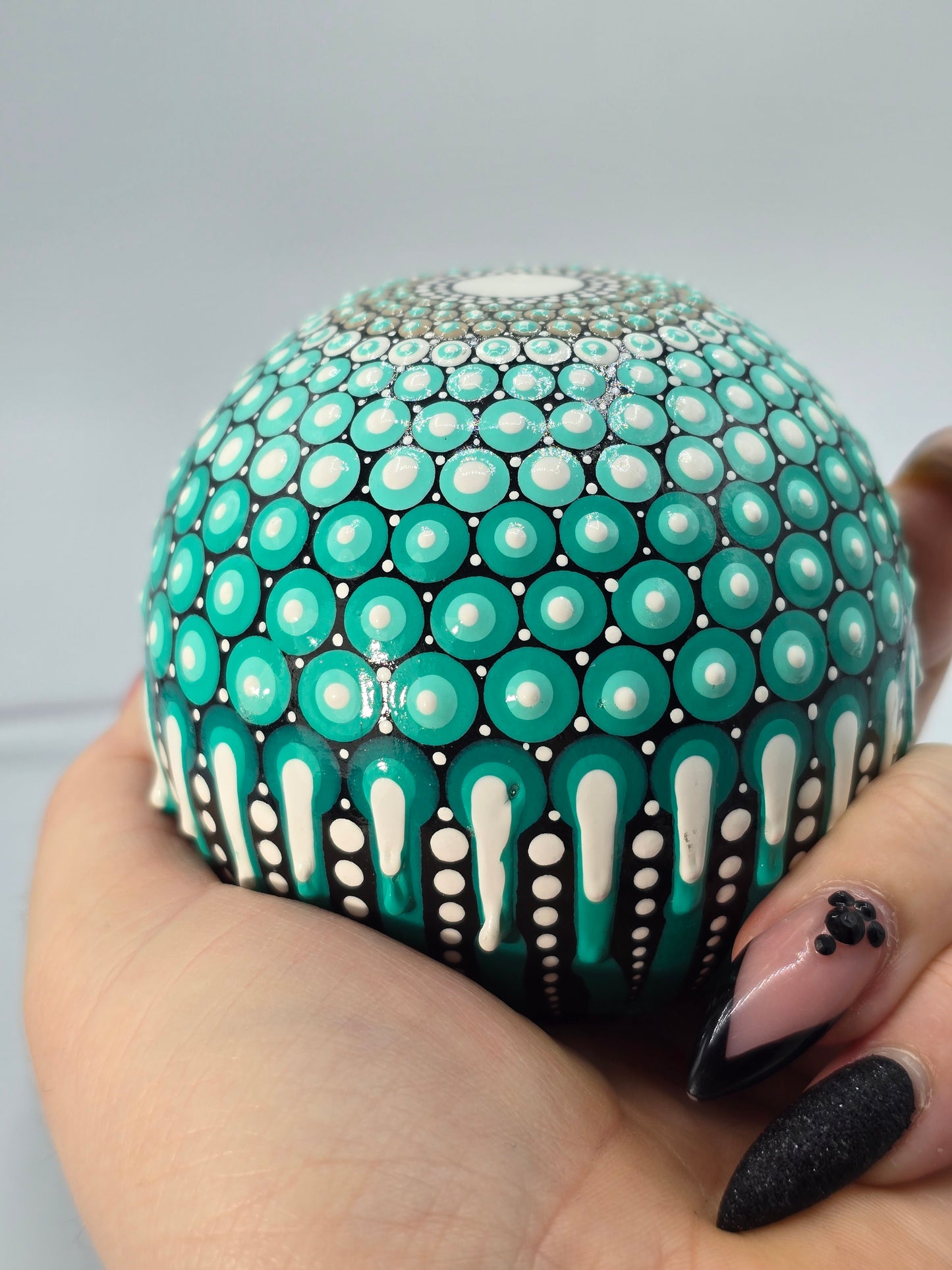 Celina Miller Art - Teal and White Mandala Sphere Stone