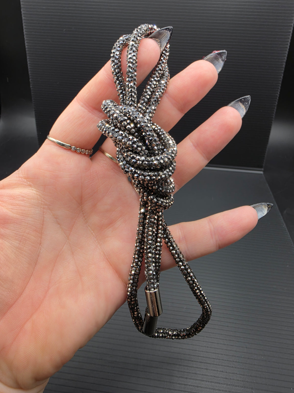 Gun Metal Grey Rhinestone Hoodie String
