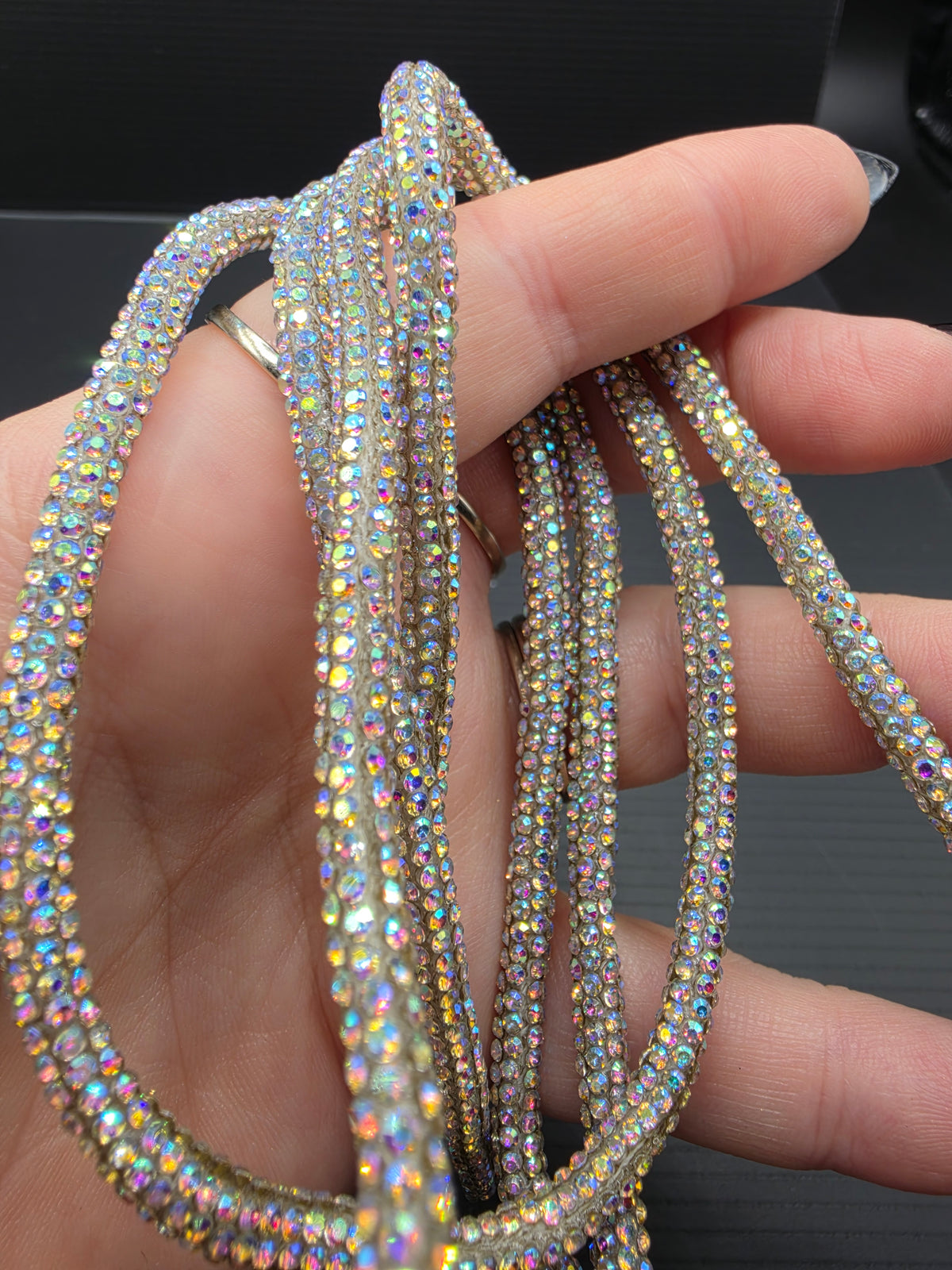Aurora Borealis Rhinestone Hoodie String