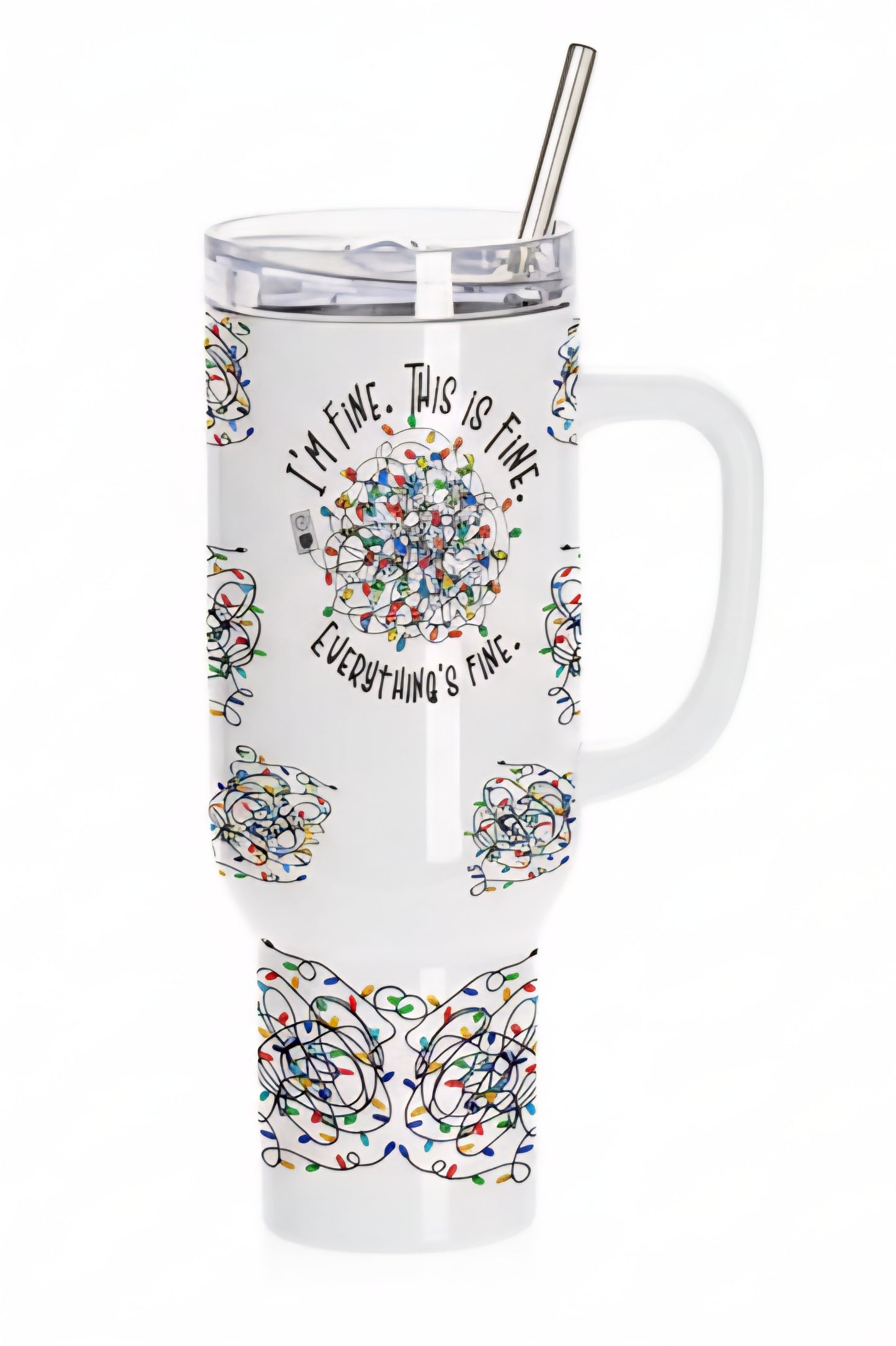 I'm Fine, This is fine, Christmas Lights 40 oz Tumbler