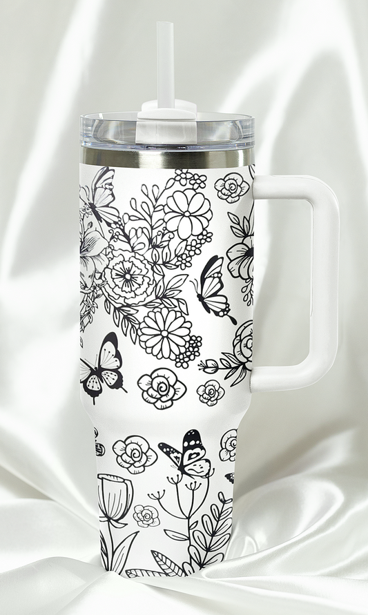 Floral Butterfly Skull 40 oz Tumbler