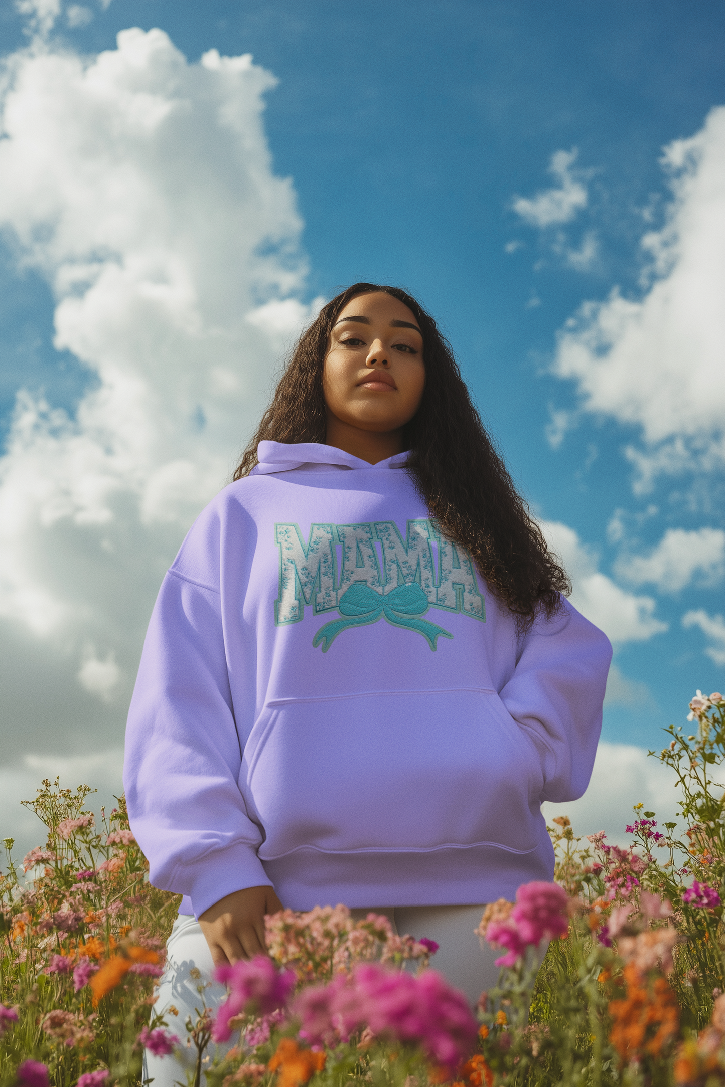 Teal Floral Mama Chenille Patch Hoodie