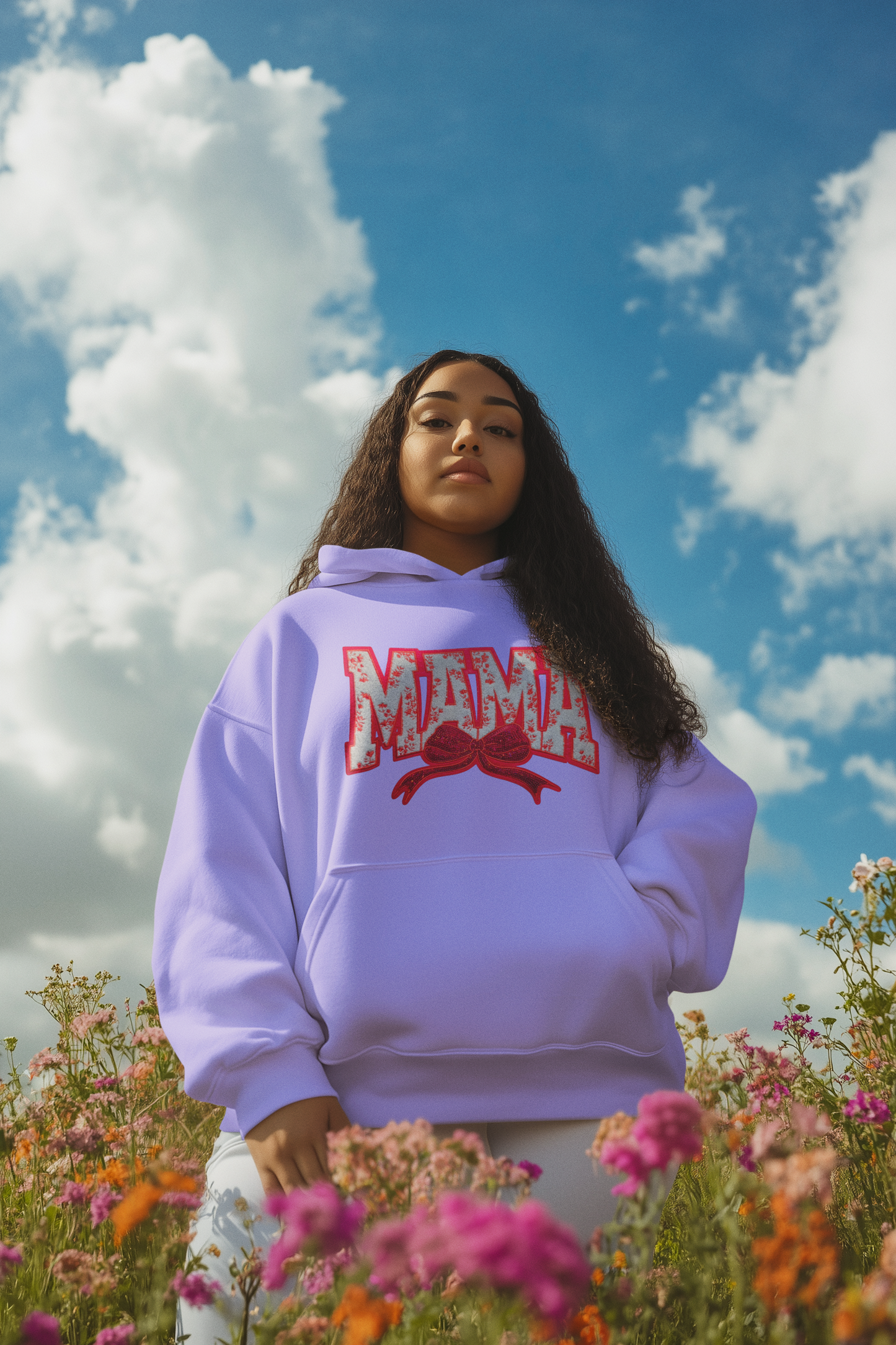 Red Floral Mama Chenille Patch Hoodie