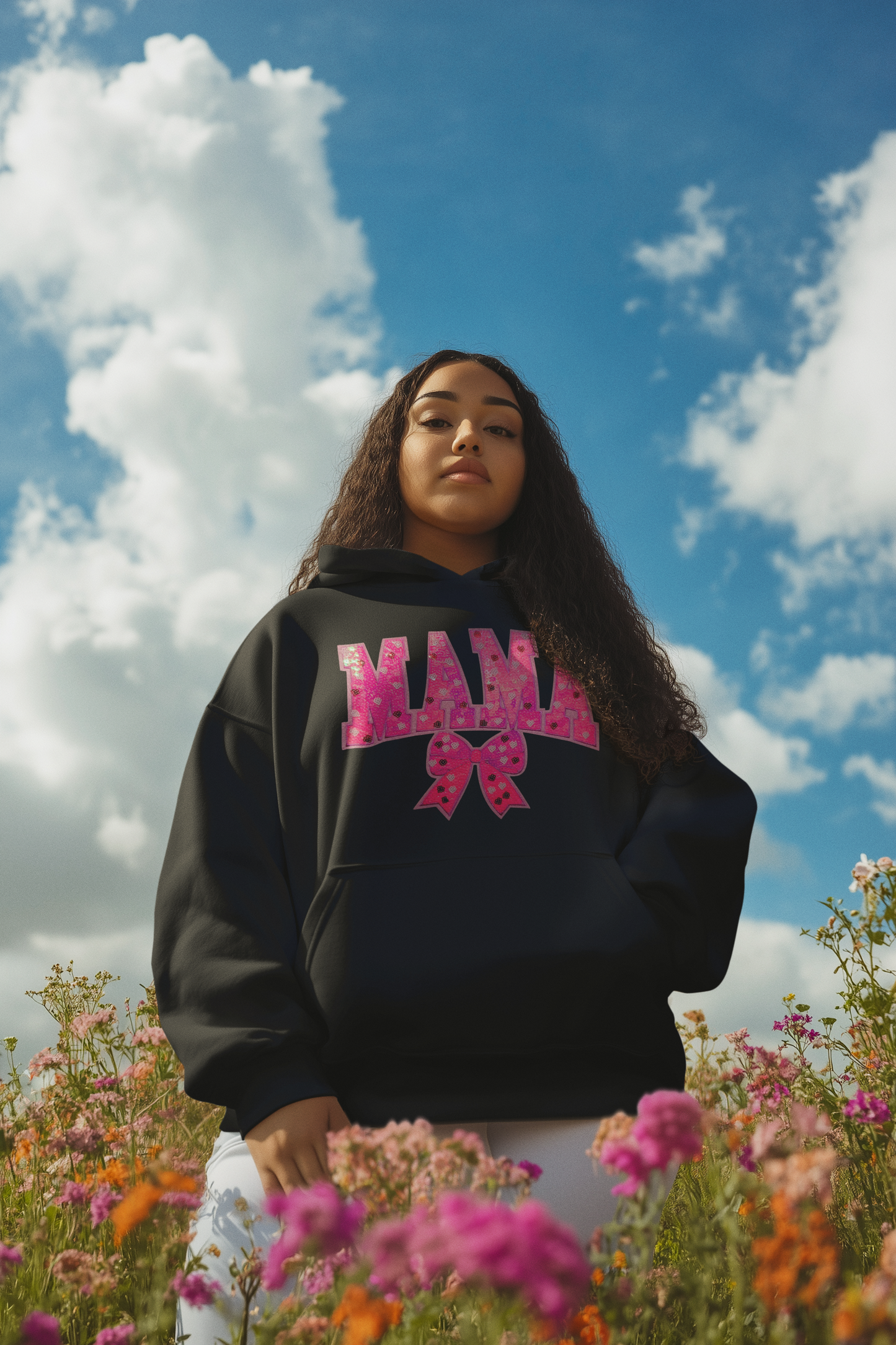 Neon Pink Mama Sequin Chenille Patch Hoodie