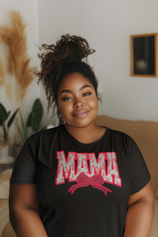 Red Floral Mama Chenille Patch T-Shirt
