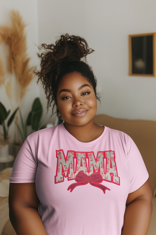 Red Floral Mama Chenille Patch T-Shirt