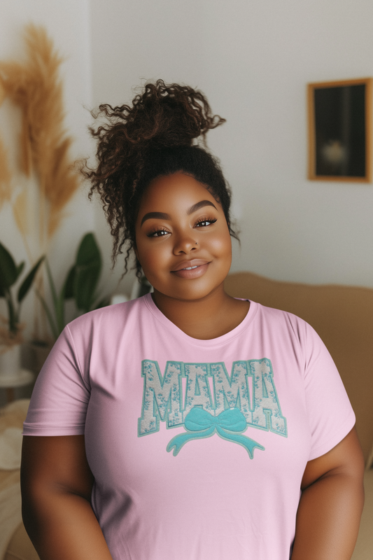 Teal Floral Mama Chenille Patch T-Shirt