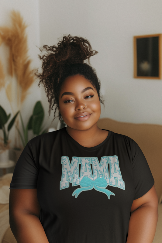 Teal Floral Mama Chenille Patch T-Shirt