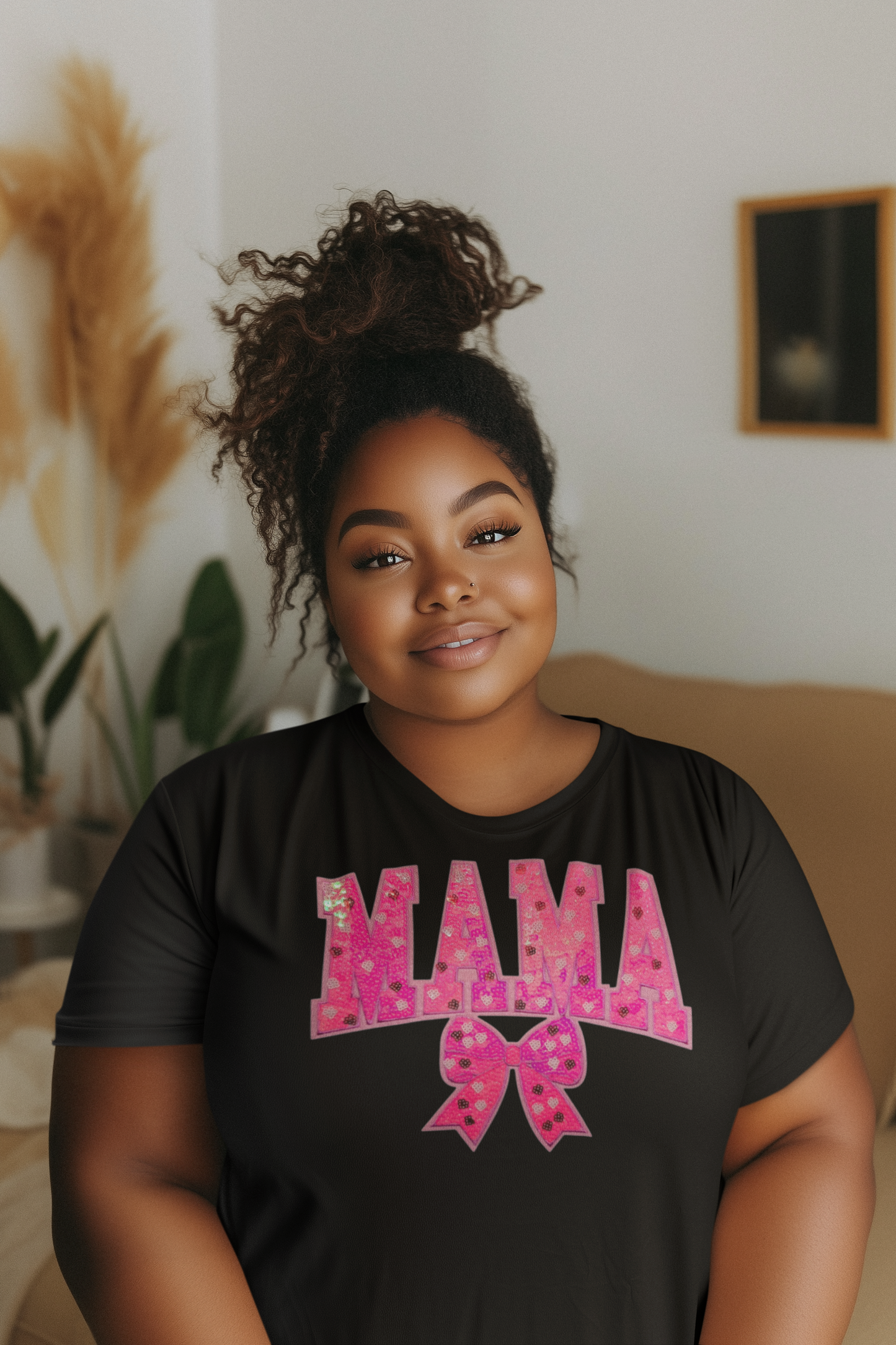 Neon Pink Mama Sequin Chenille Patch T-Shirt