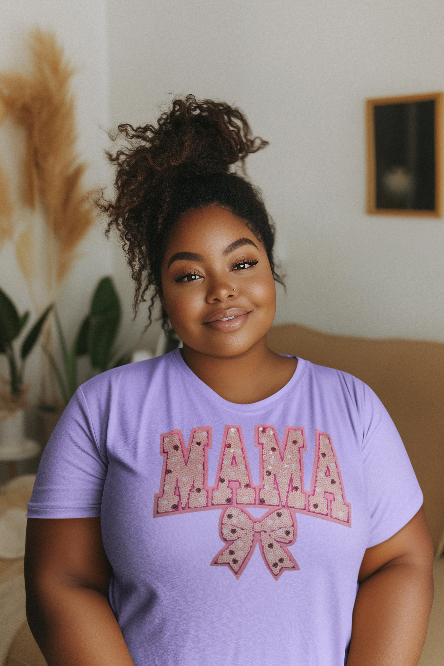 Baby Pink Mama Sequin Chenille Patch T-Shirt
