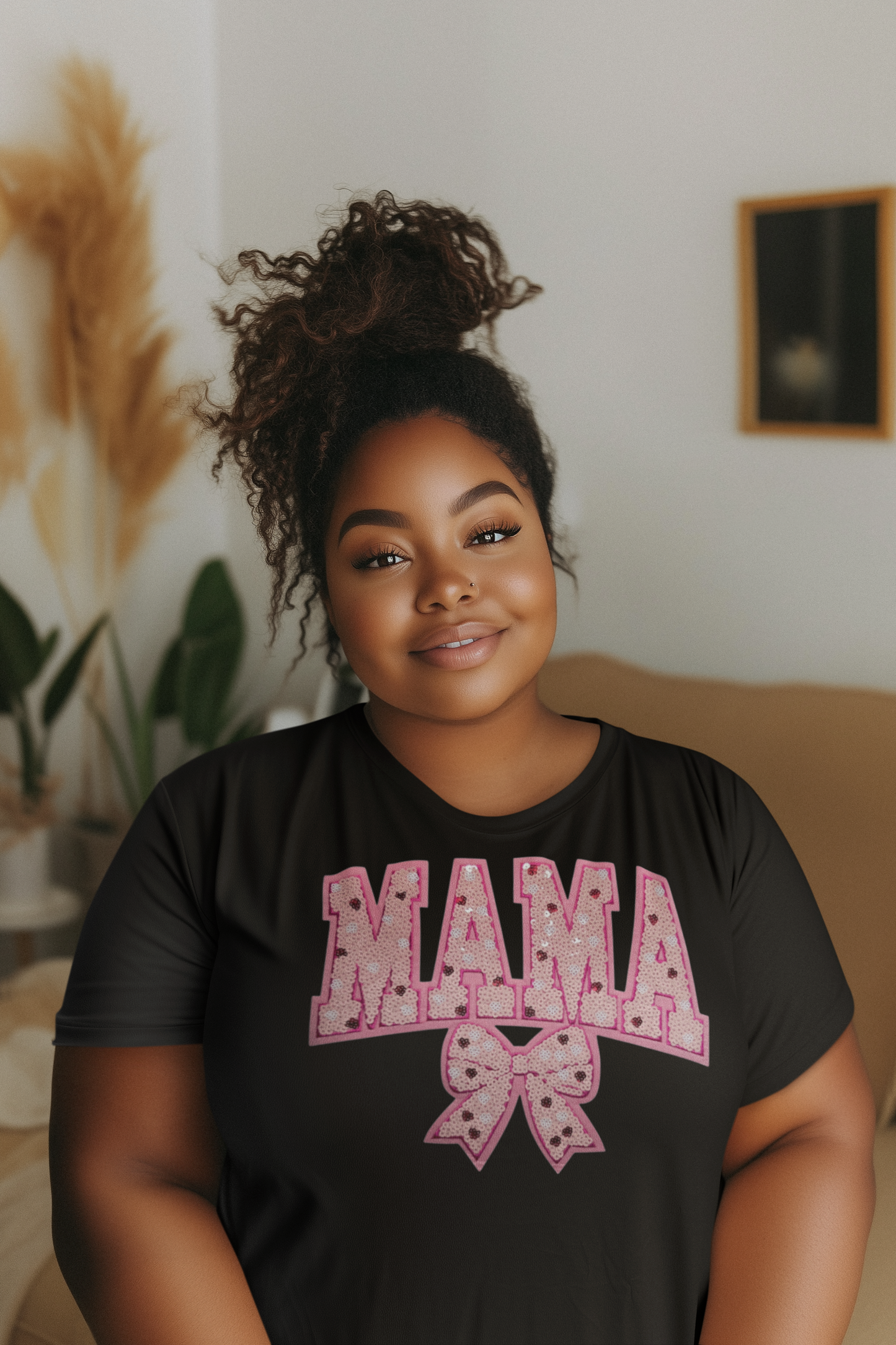 Baby Pink Mama Sequin Chenille Patch T-Shirt