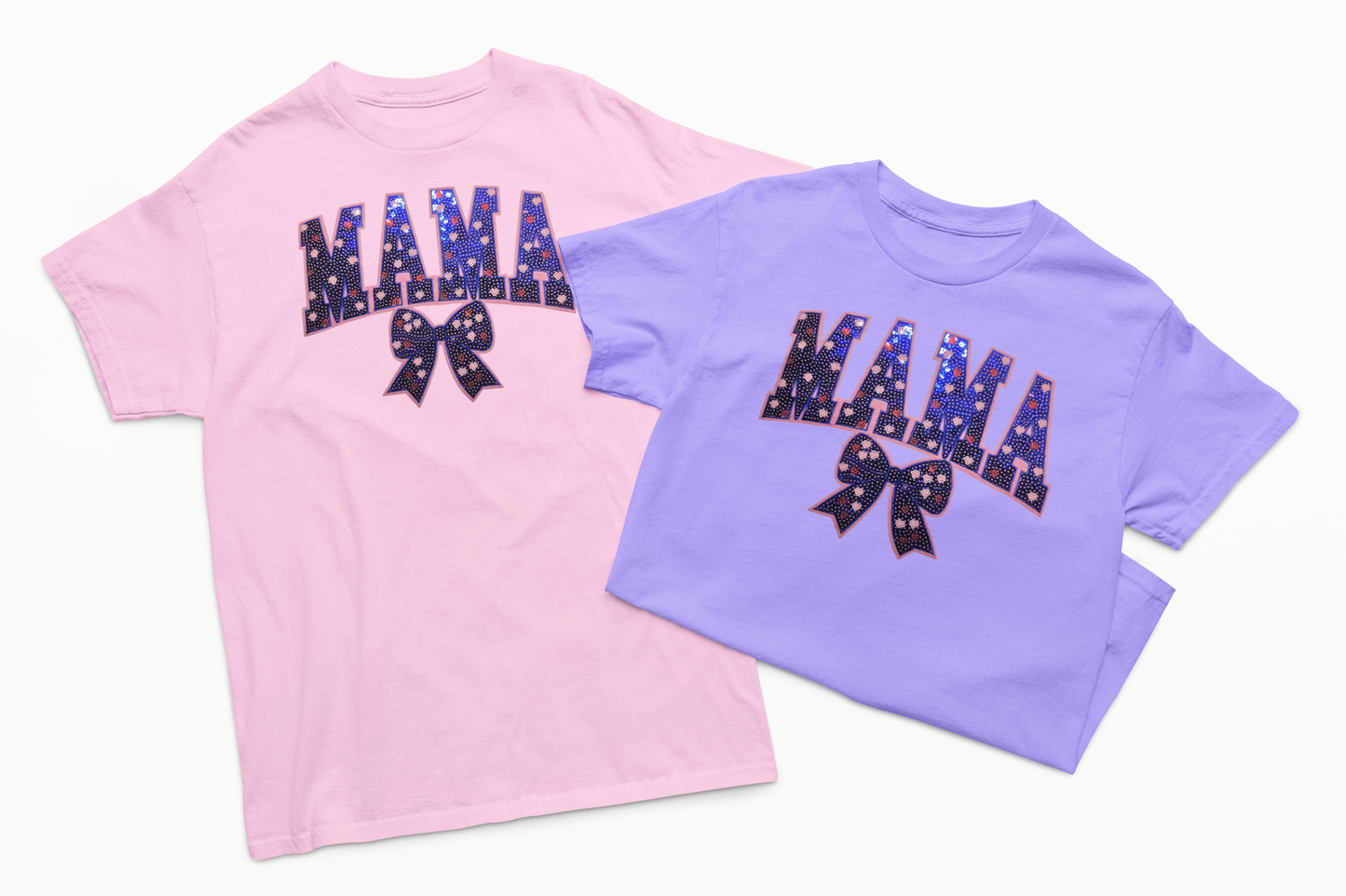 Dark Blue Mama Sequin Chenille Patch T-Shirt