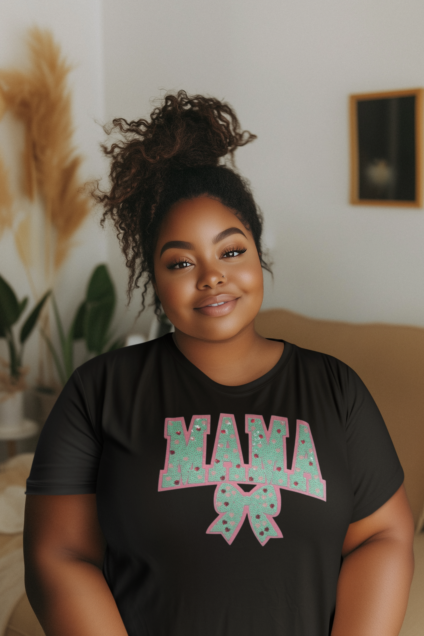 Teal Mama Sequin Chenille Patch T-Shirt