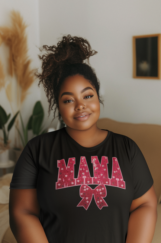 Red Mama Sequin Chenille Patch T-Shirt