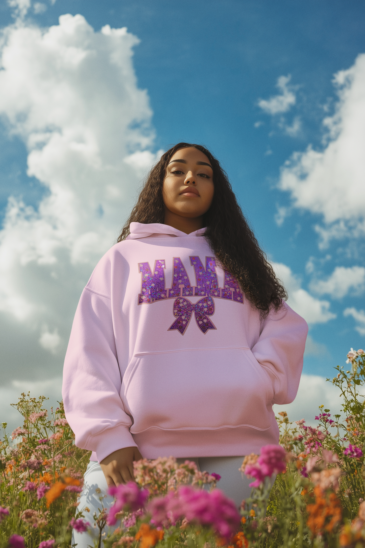 Purple Mama Sequin Chenille Patch Hoodie
