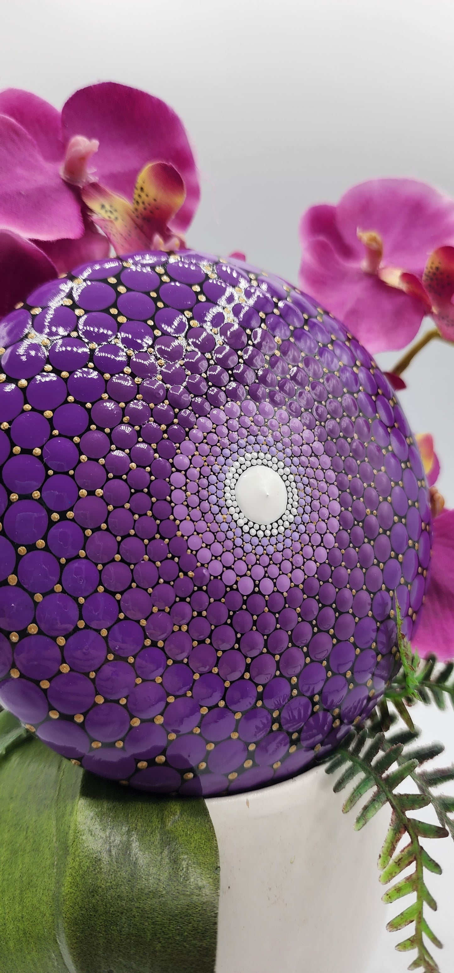 Celina Miller Art - Purple and Gold XL Mandala Stone