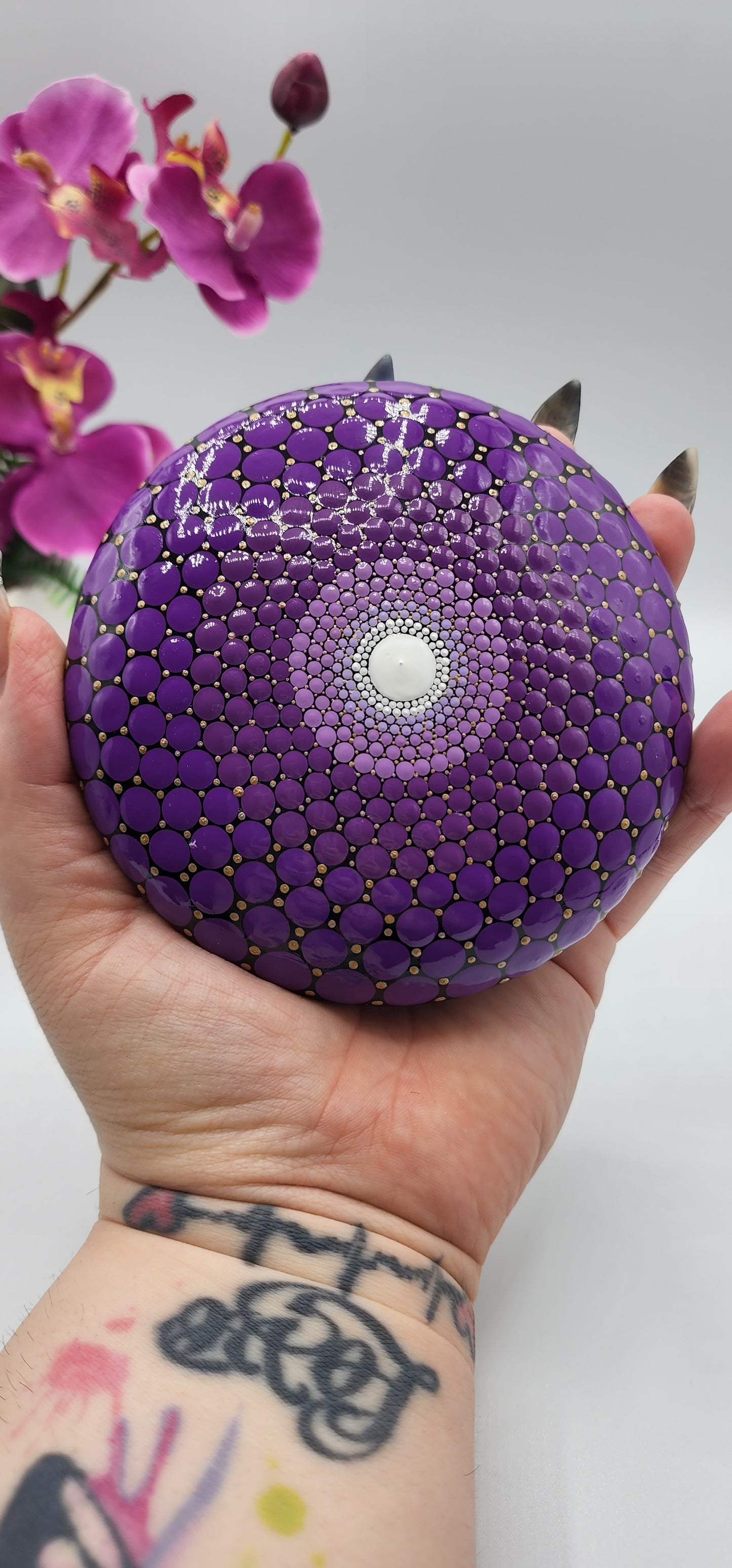 Celina Miller Art - Purple and Gold XL Mandala Stone