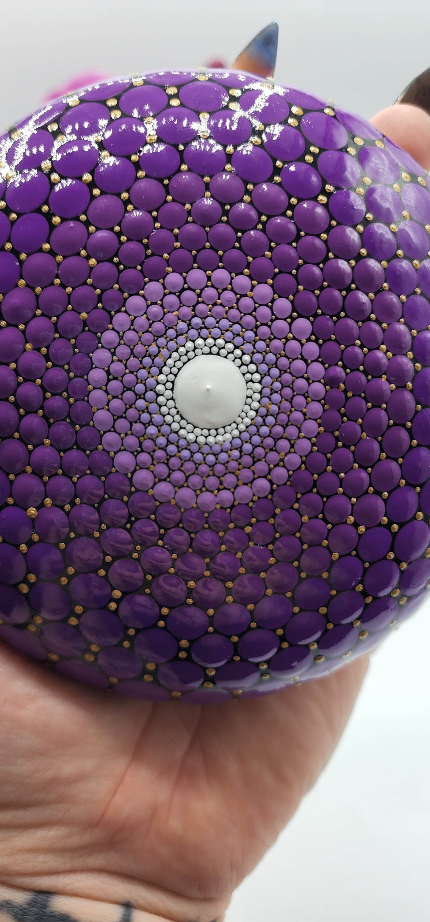 Celina Miller Art - Purple and Gold XL Mandala Stone