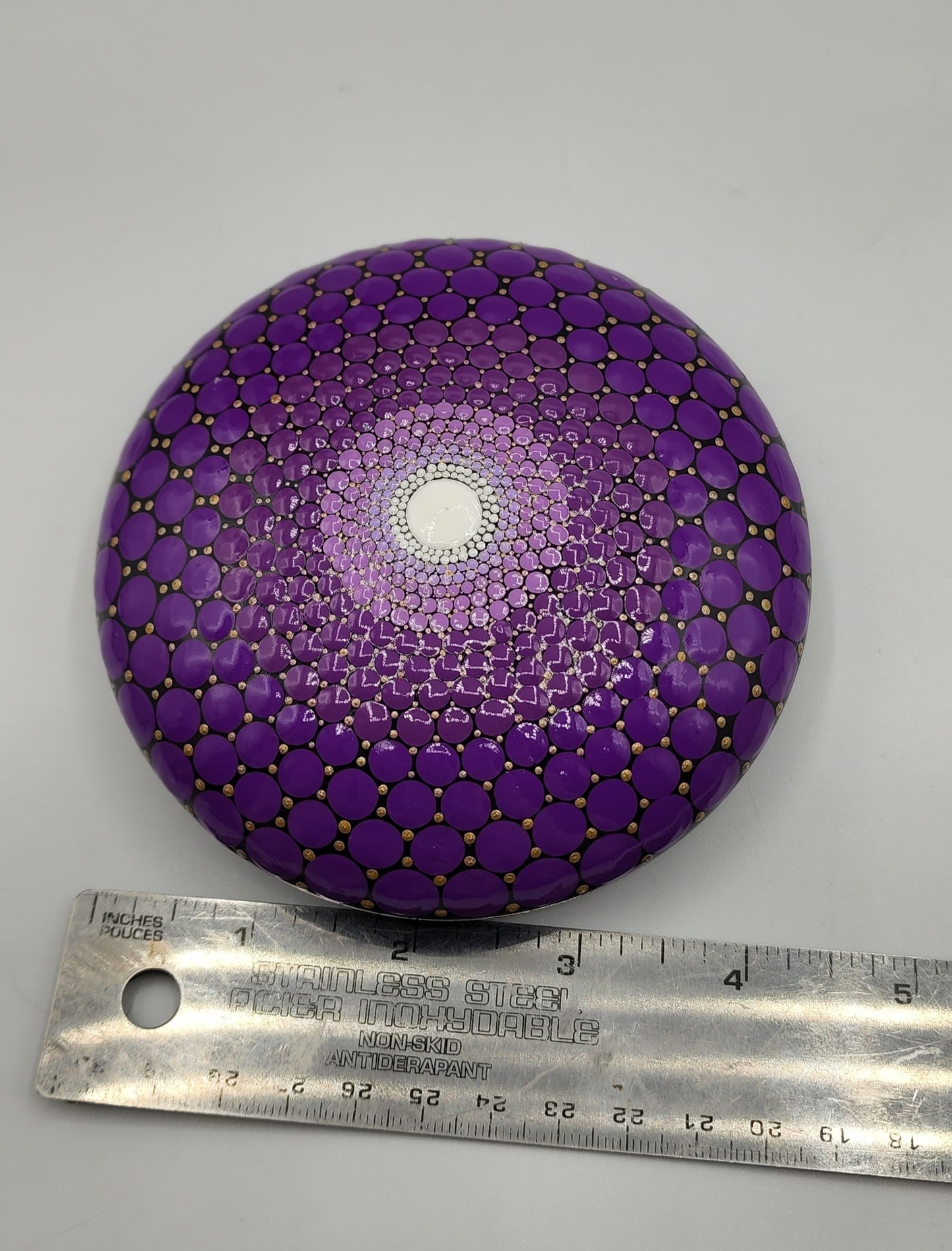 Celina Miller Art - Purple and Gold XL Mandala Stone