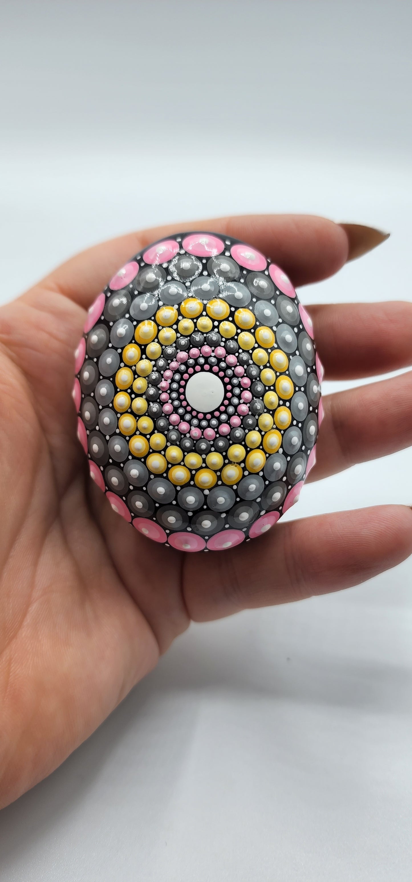 Celina Miller Art - Pink and Yellow Mandala Stone