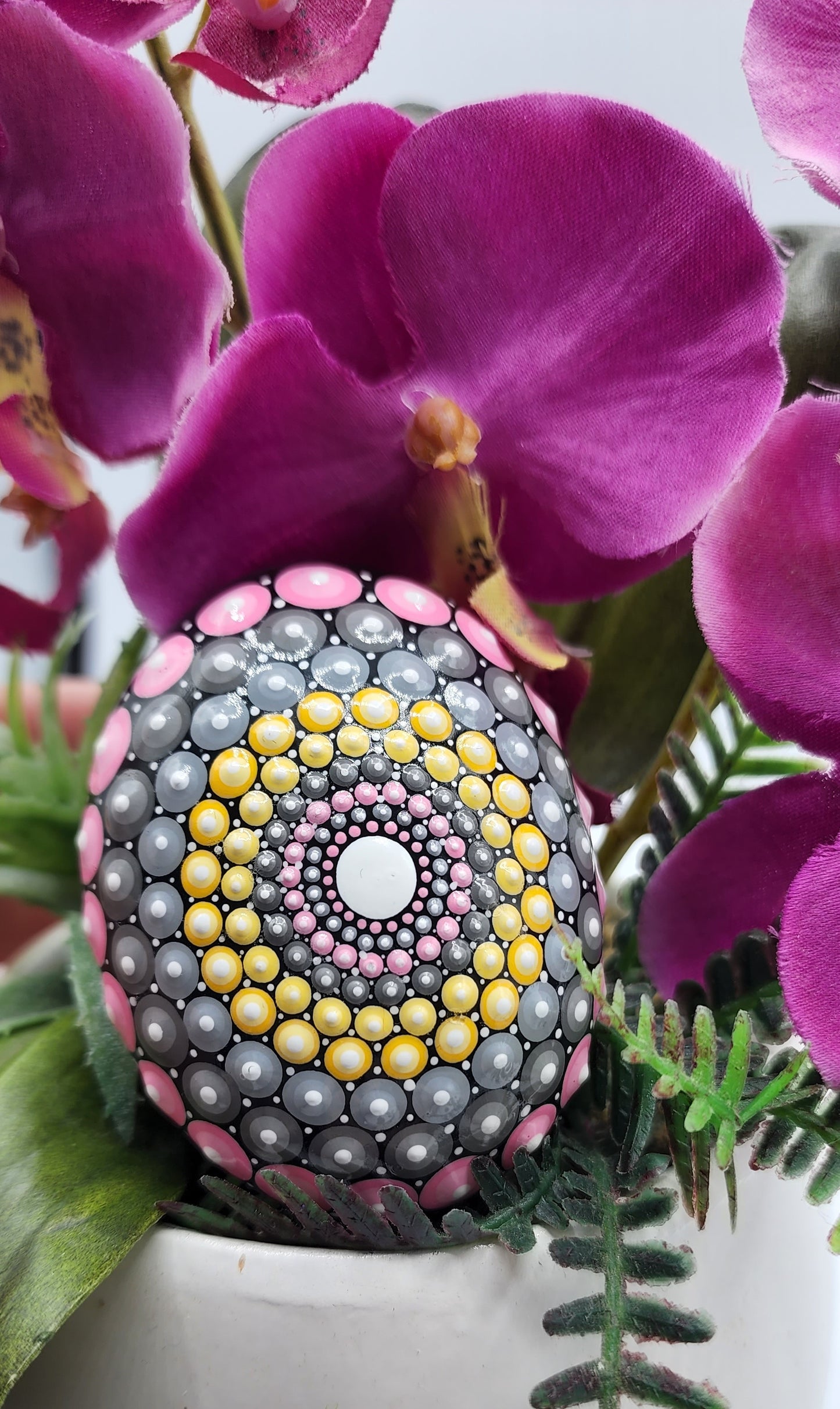 Celina Miller Art - Pink and Yellow Mandala Stone