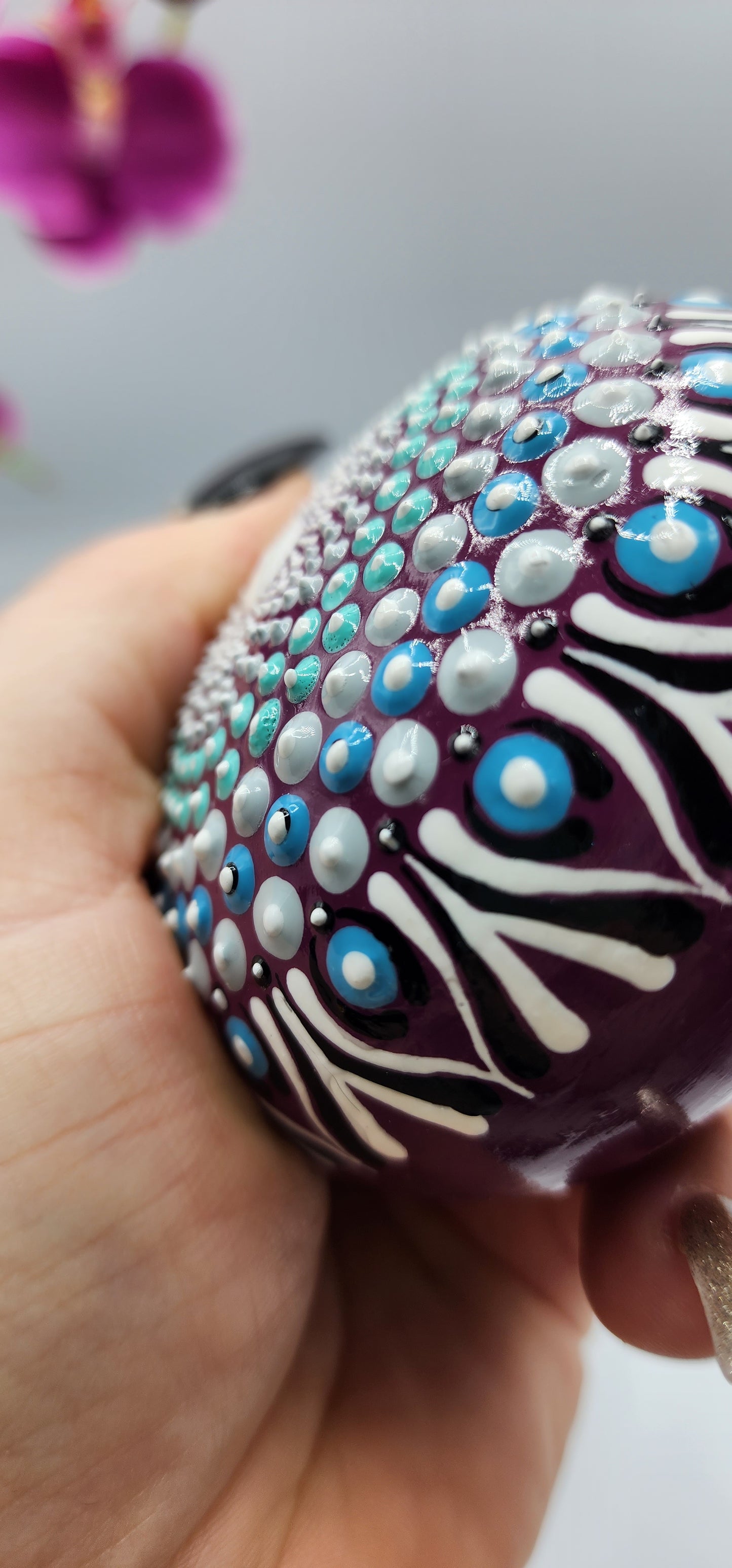 Celina Miller Art - Teal and Grey on Purple Mandala Stone