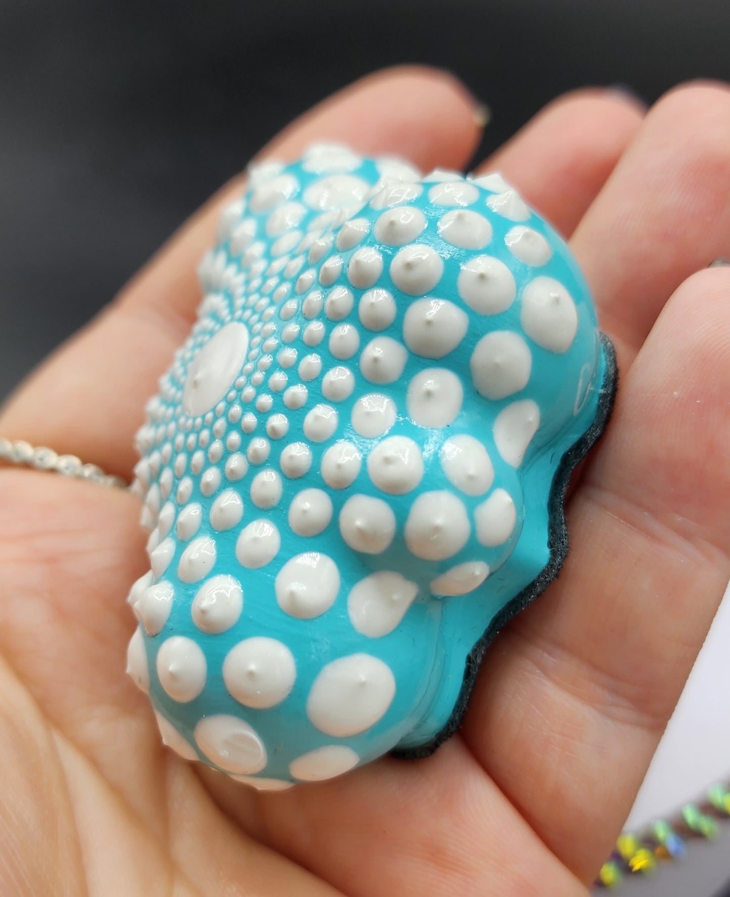 Celina Miller Art - Teal and White Mandala Cloud Palm stone