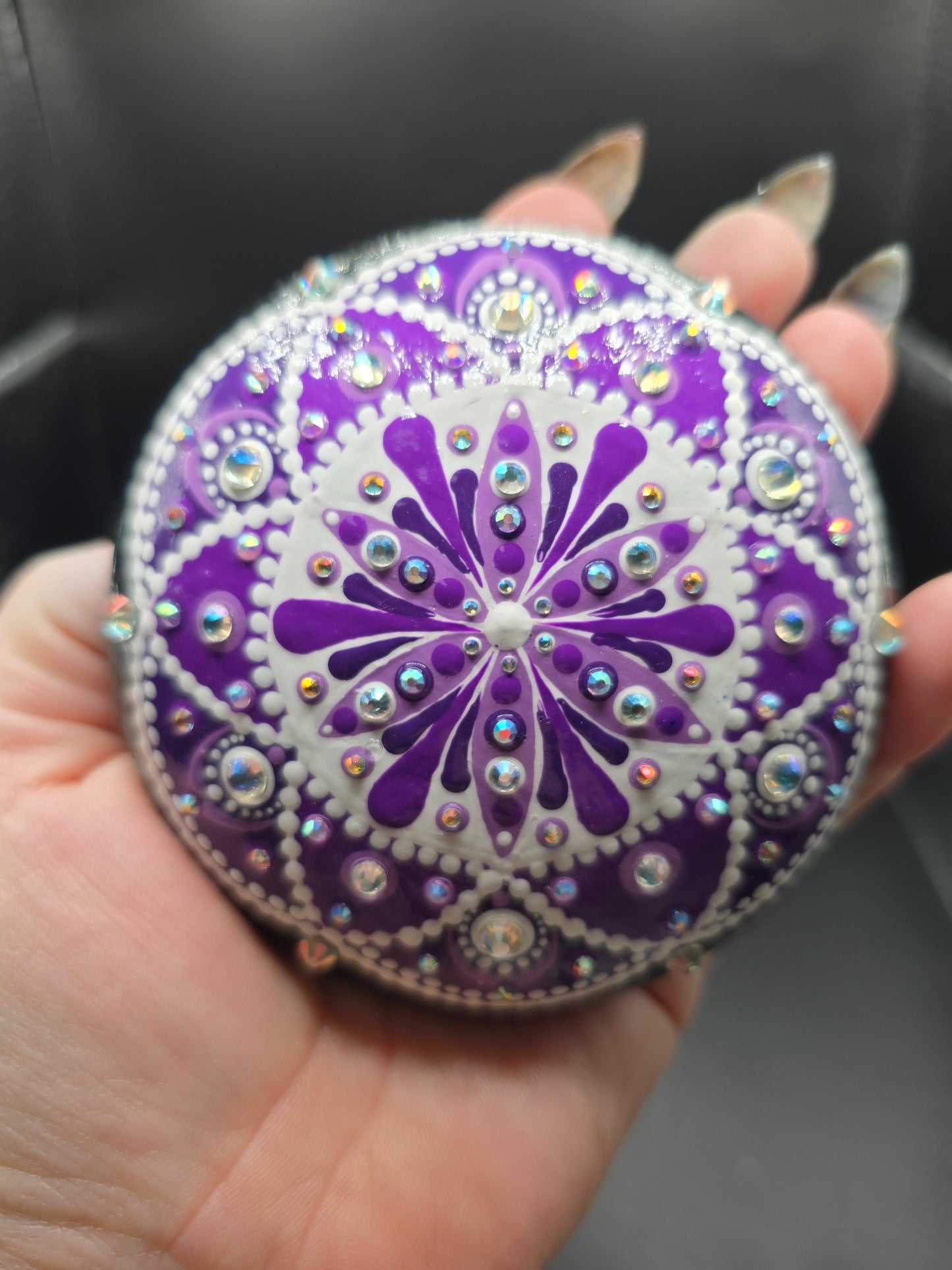 Celina Miller Art - Bling Purple and White Mandala Stone