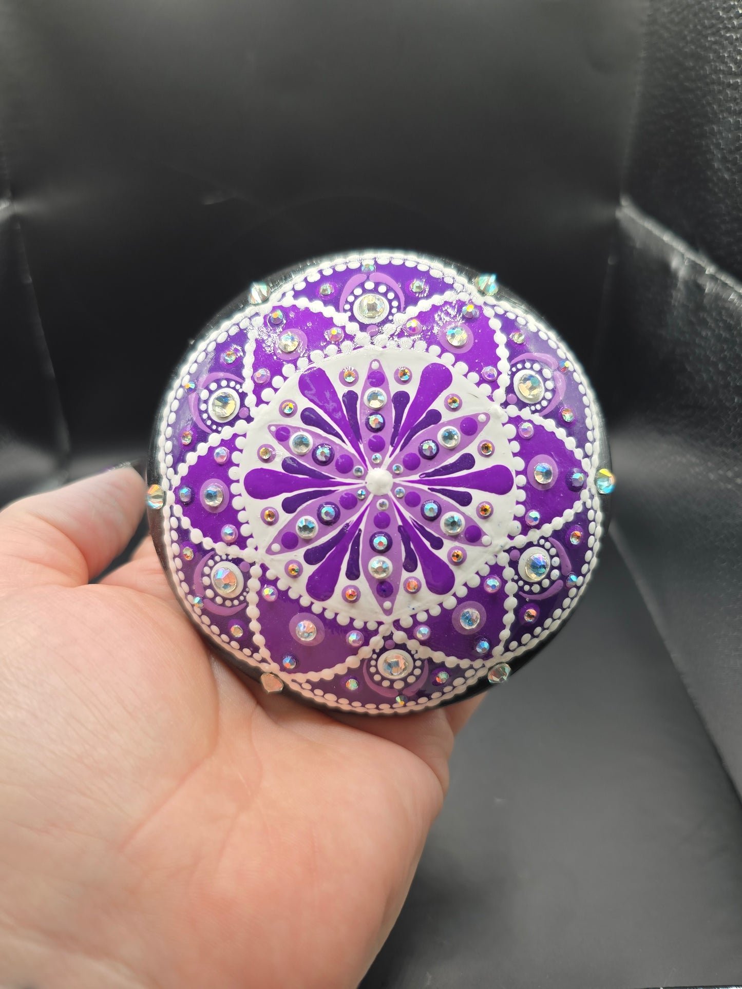 Celina Miller Art - Bling Purple and White Mandala Stone