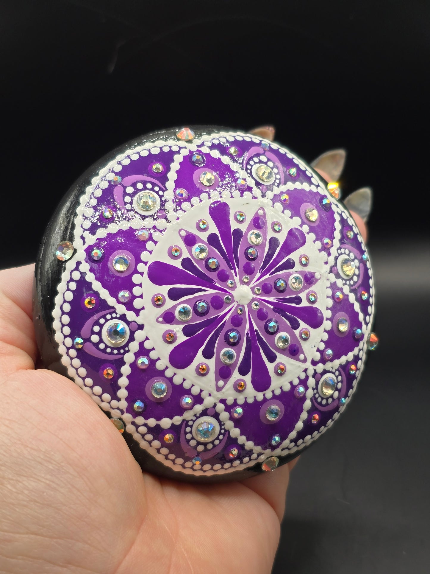 Celina Miller Art - Bling Purple and White Mandala Stone