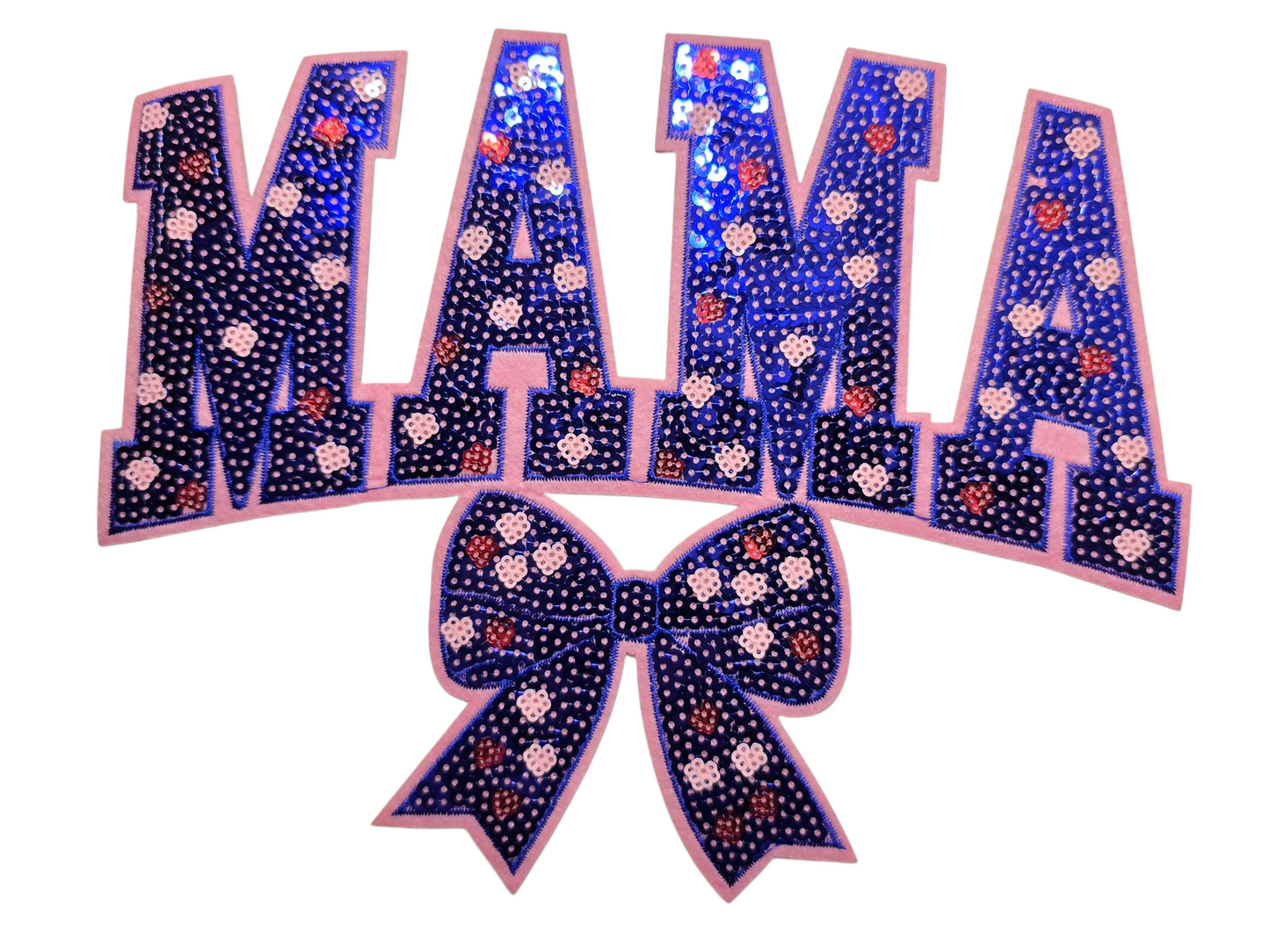 Dark Blue Mama Sequin Chenille Patch T-Shirt