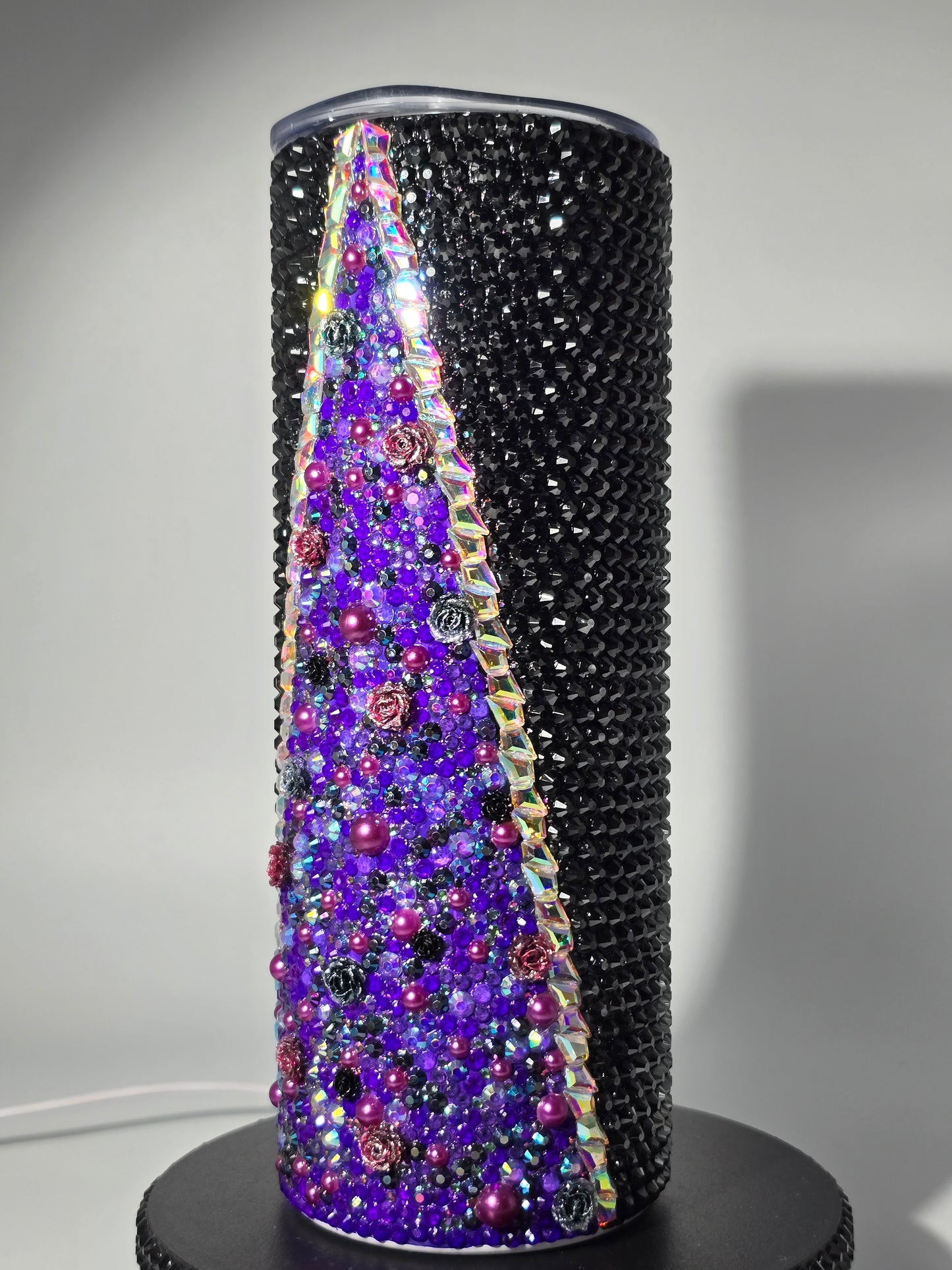 Celina Miller Art - Bling Purple and Black Flower Tumbler