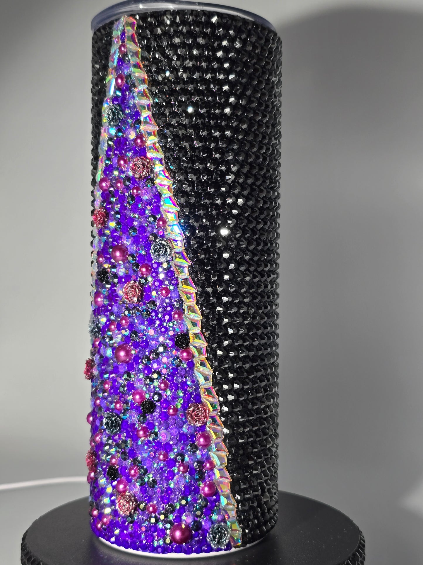 Celina Miller Art - Bling Purple and Black Flower Tumbler